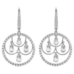 Vintage Diamond Briolette Dangle Earrings in 18 Karat White Gold