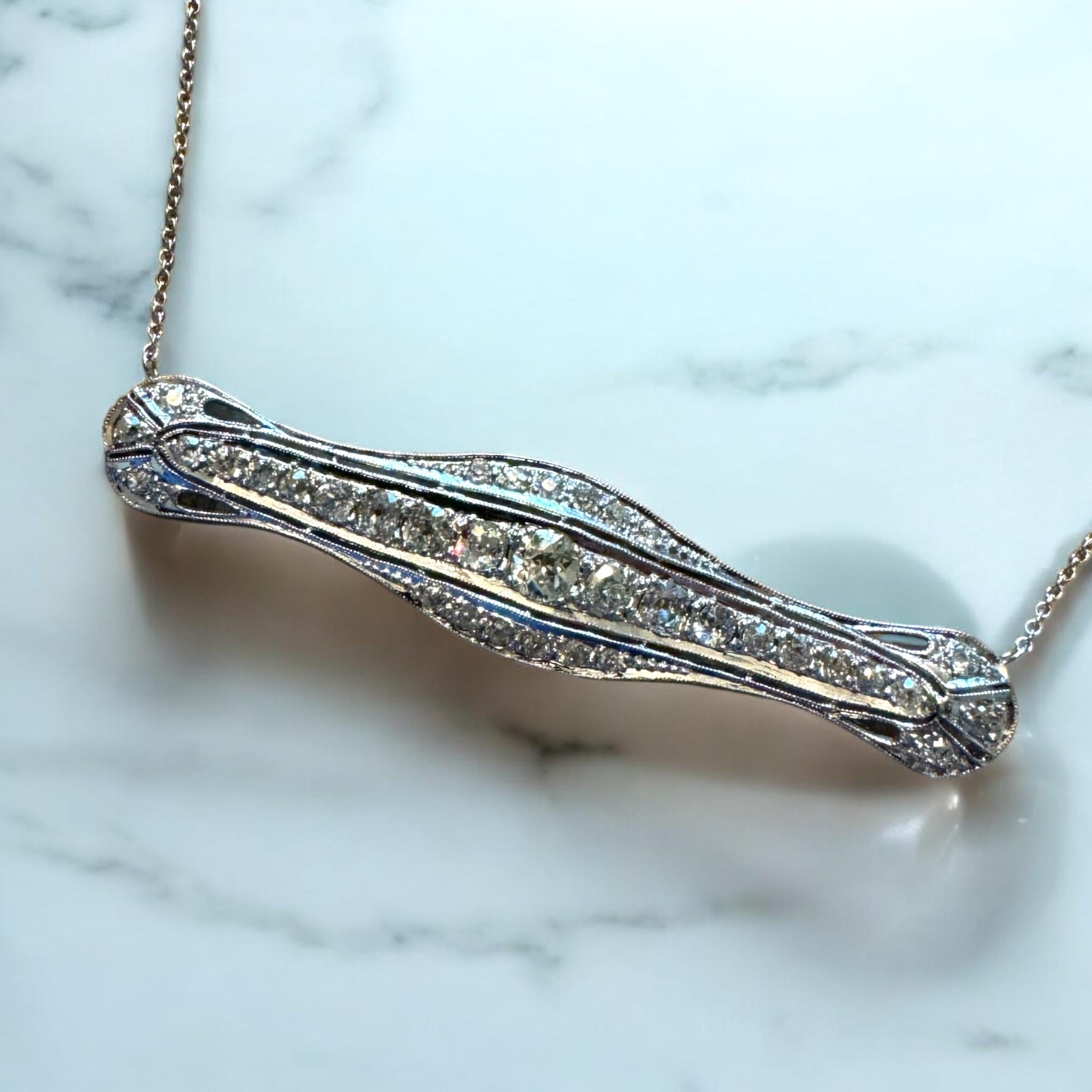 Collana di conversione con spilla di diamanti vintage in vendita 2