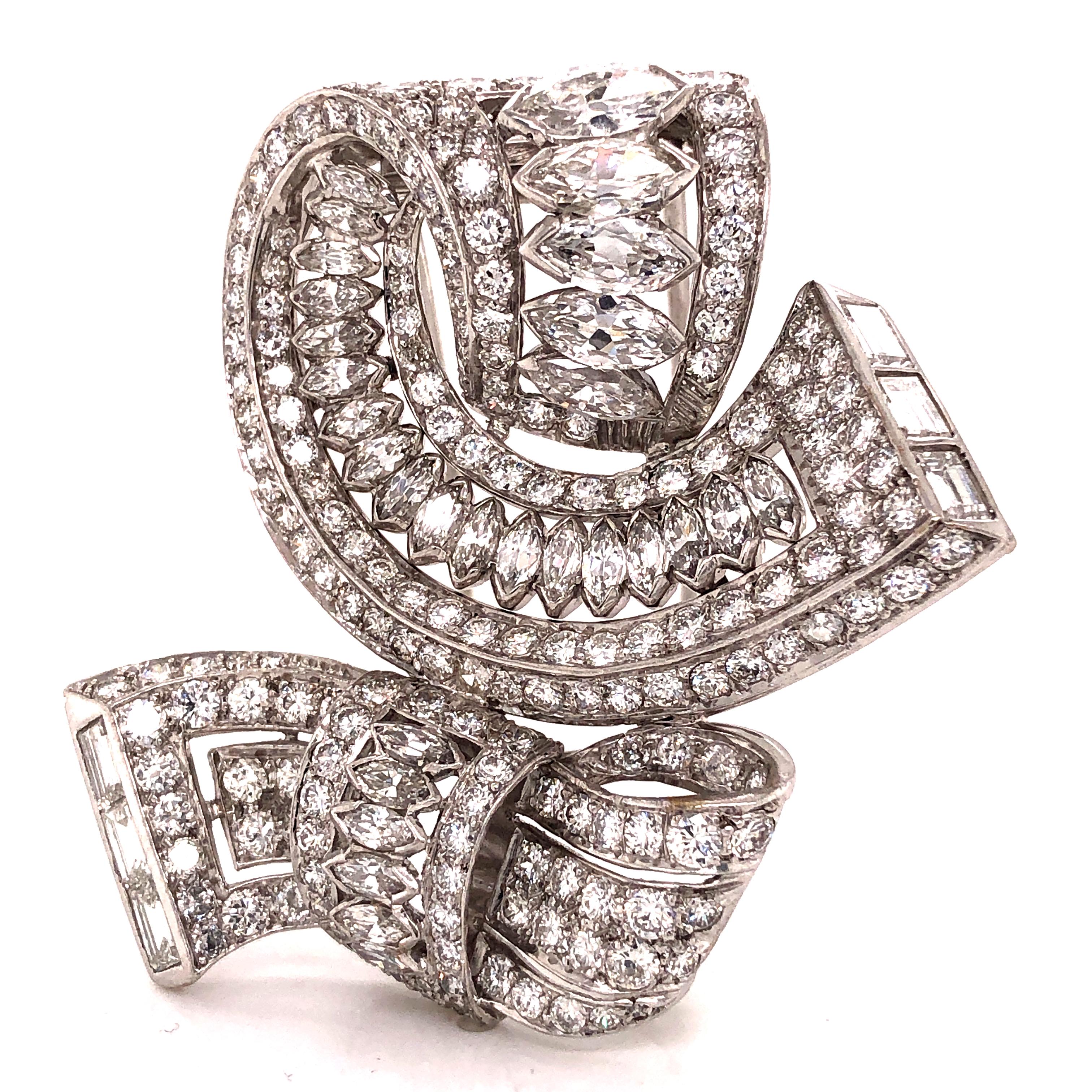 Art Deco Vintage Diamond Brooch Platinum 15.00 Carat