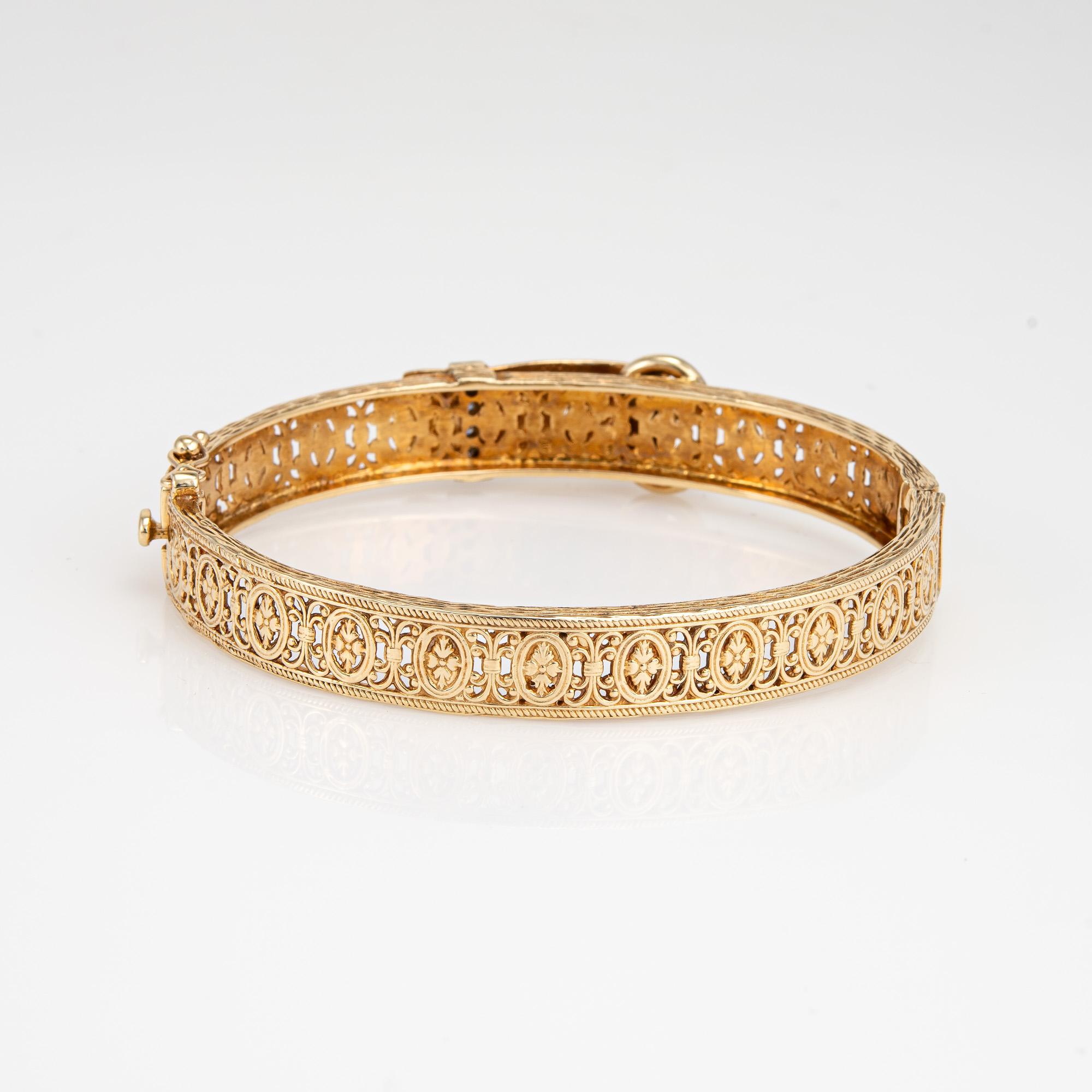 Modern Vintage Diamond Buckle Bracelet Bangle 14k Yellow Gold Estate Fine Jewelry For Sale