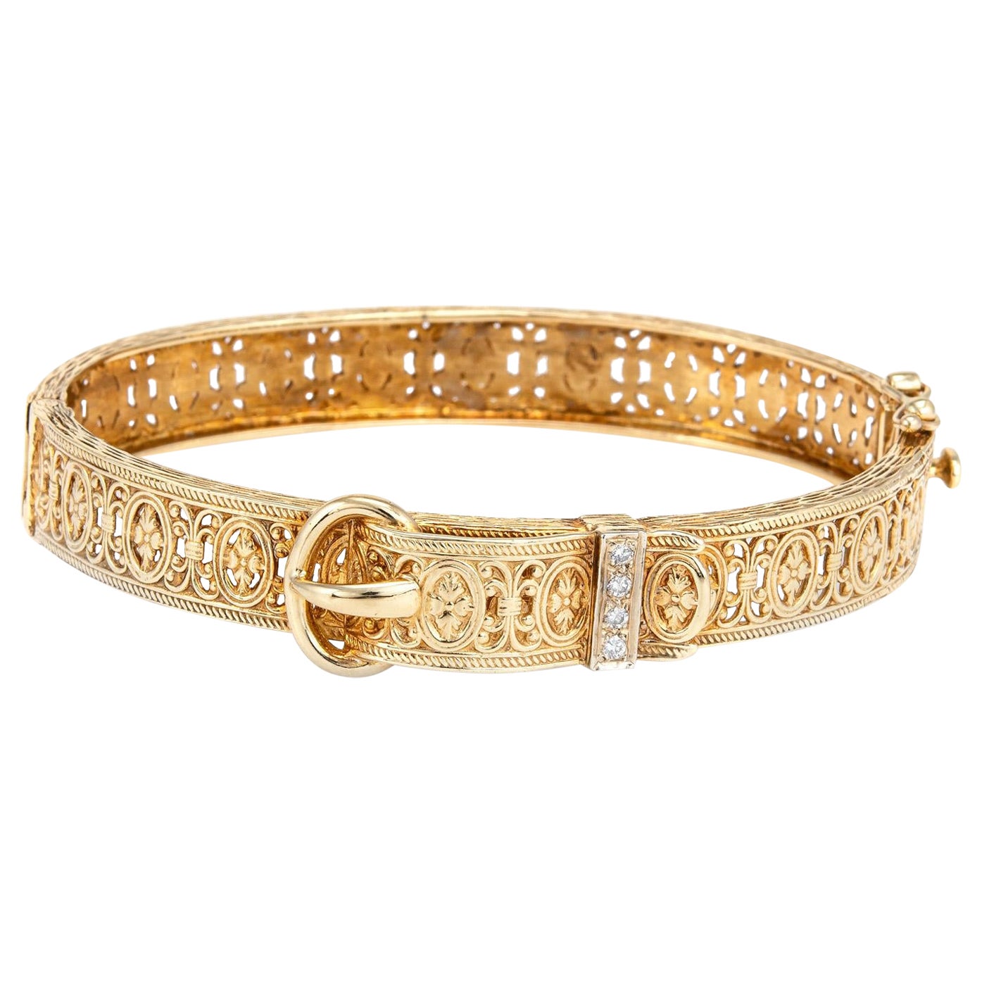 Vintage Diamantschnalle-Armreif 14k Gelbgold 6" Nachlass-Schmuck