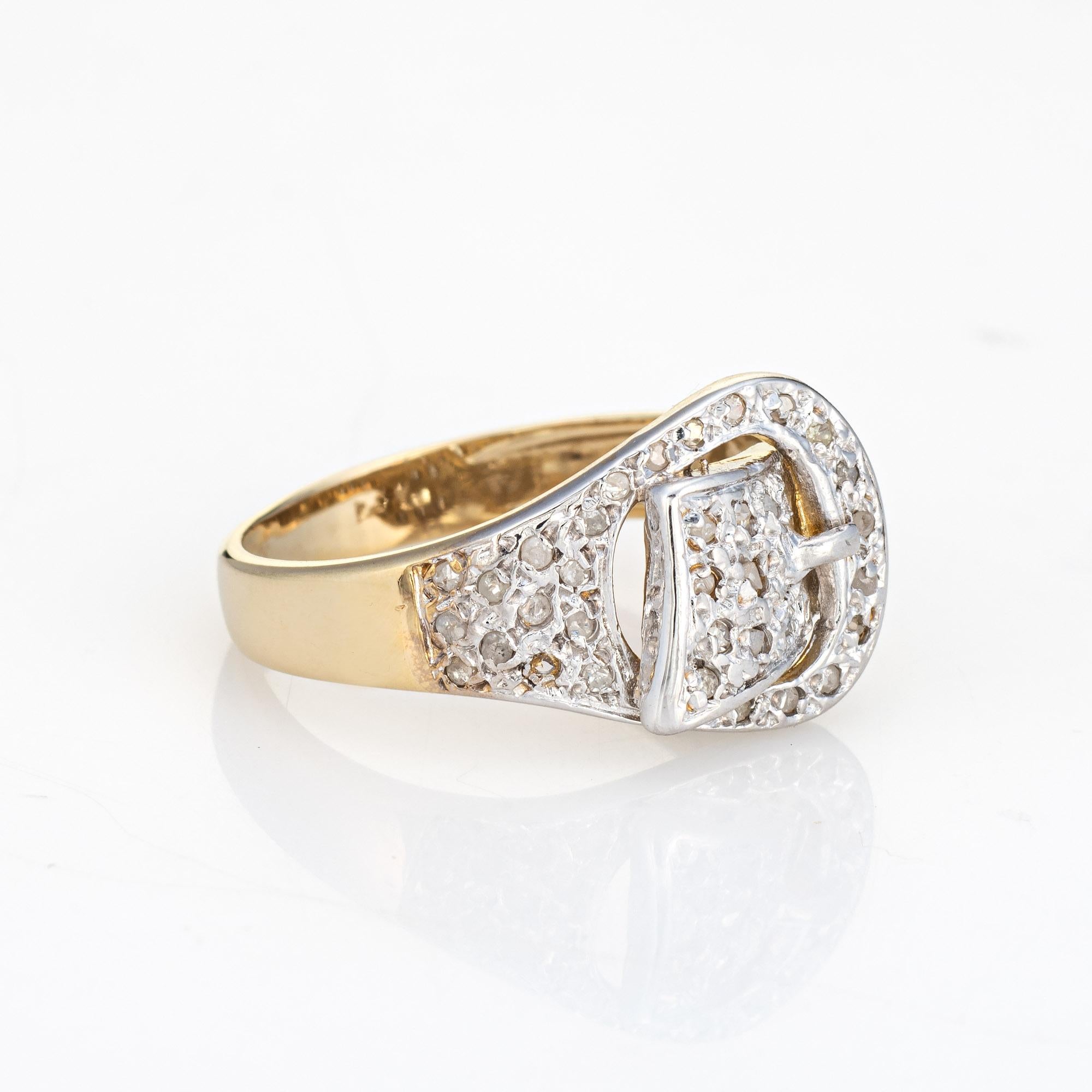 Modern Vintage Diamond Buckle Ring 14k Yellow Gold Sz 5.5 Estate Fine Jewelry Belt