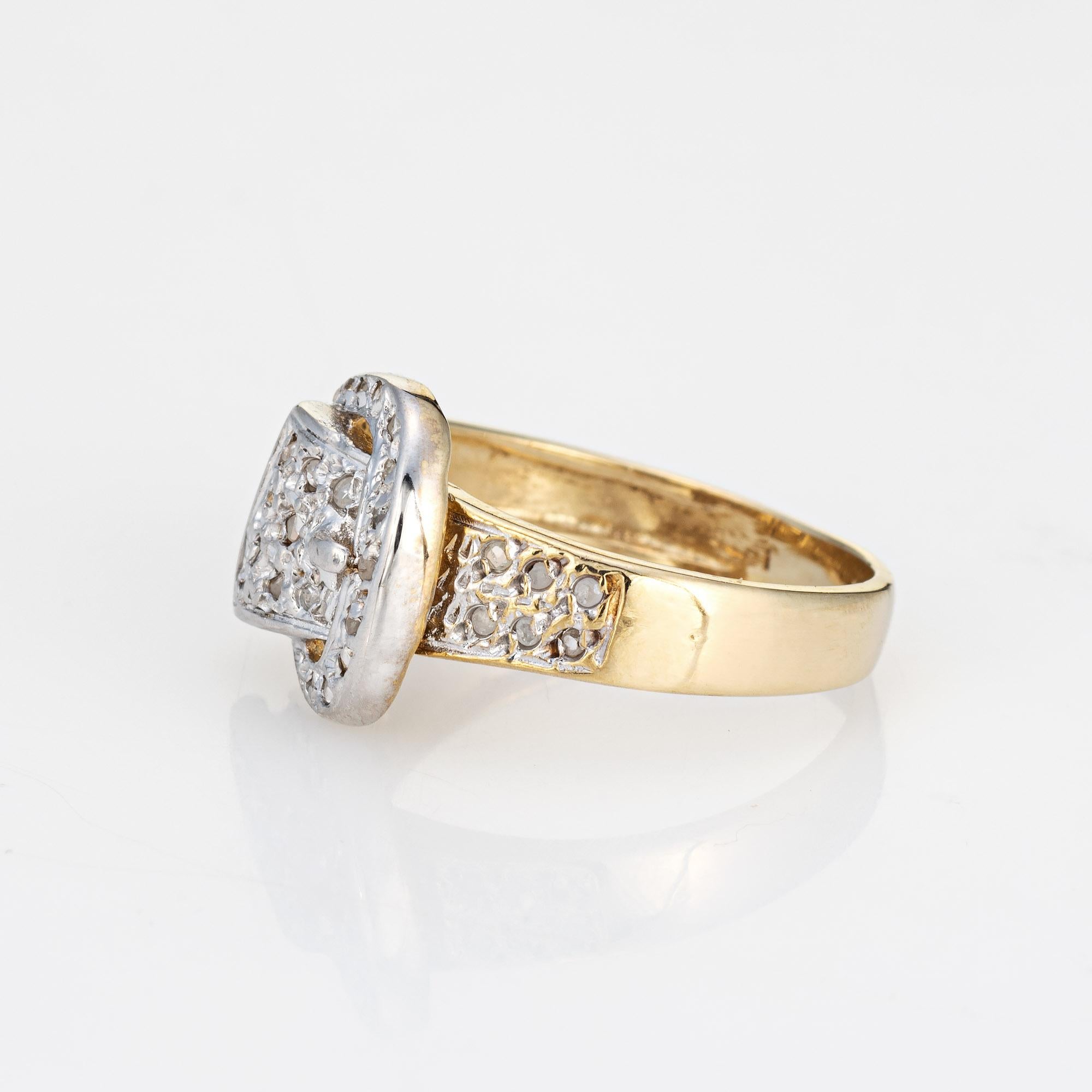 Round Cut Vintage Diamond Buckle Ring 14k Yellow Gold Sz 5.5 Estate Fine Jewelry Belt