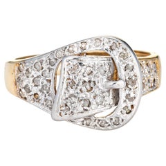 Vintage Diamond Buckle Ring 14k Yellow Gold Sz 5.5 Estate Fine Jewelry Belt