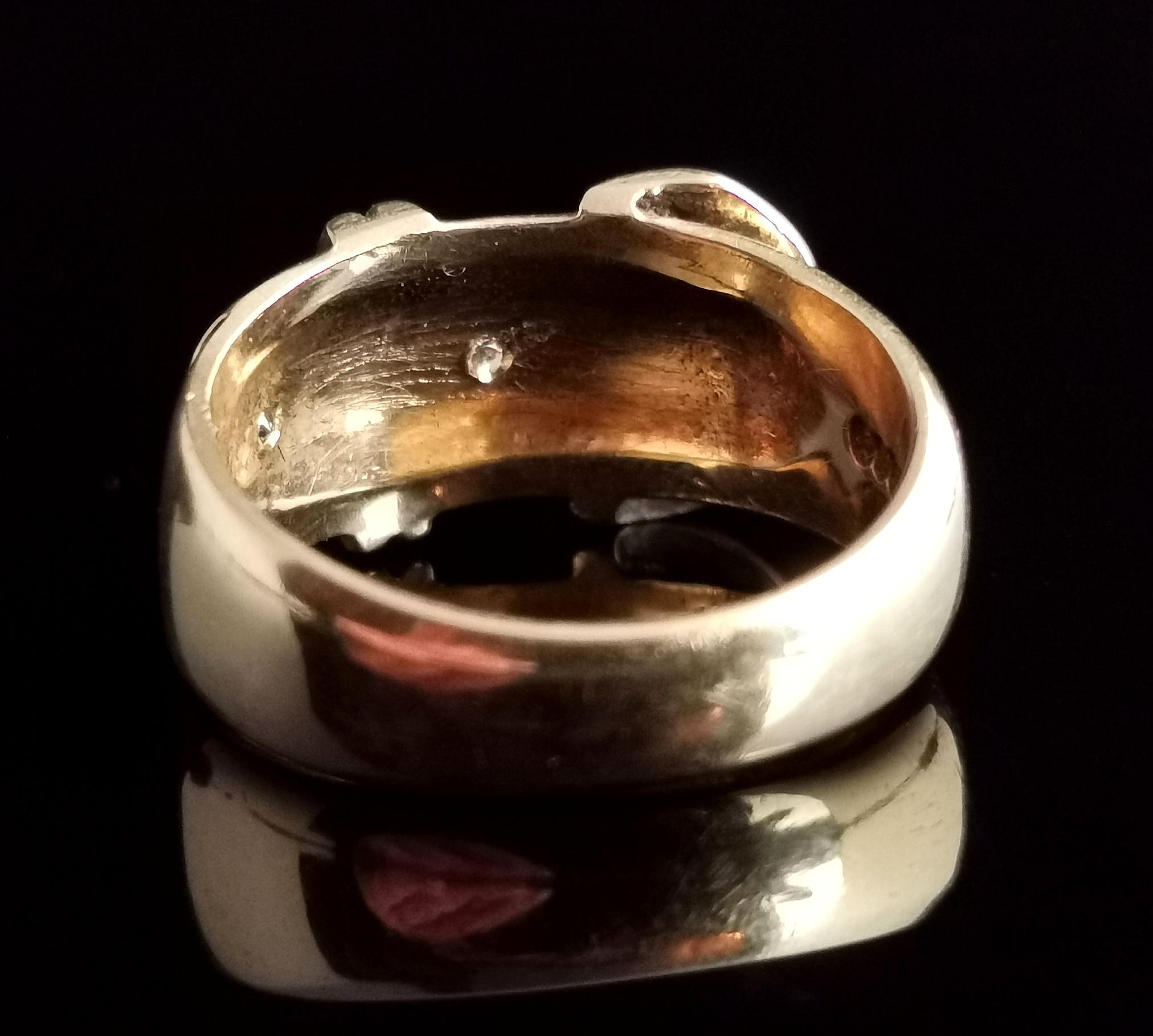 Vintage Diamond Buckle Ring, 9k Yellow Gold, Chunky  3