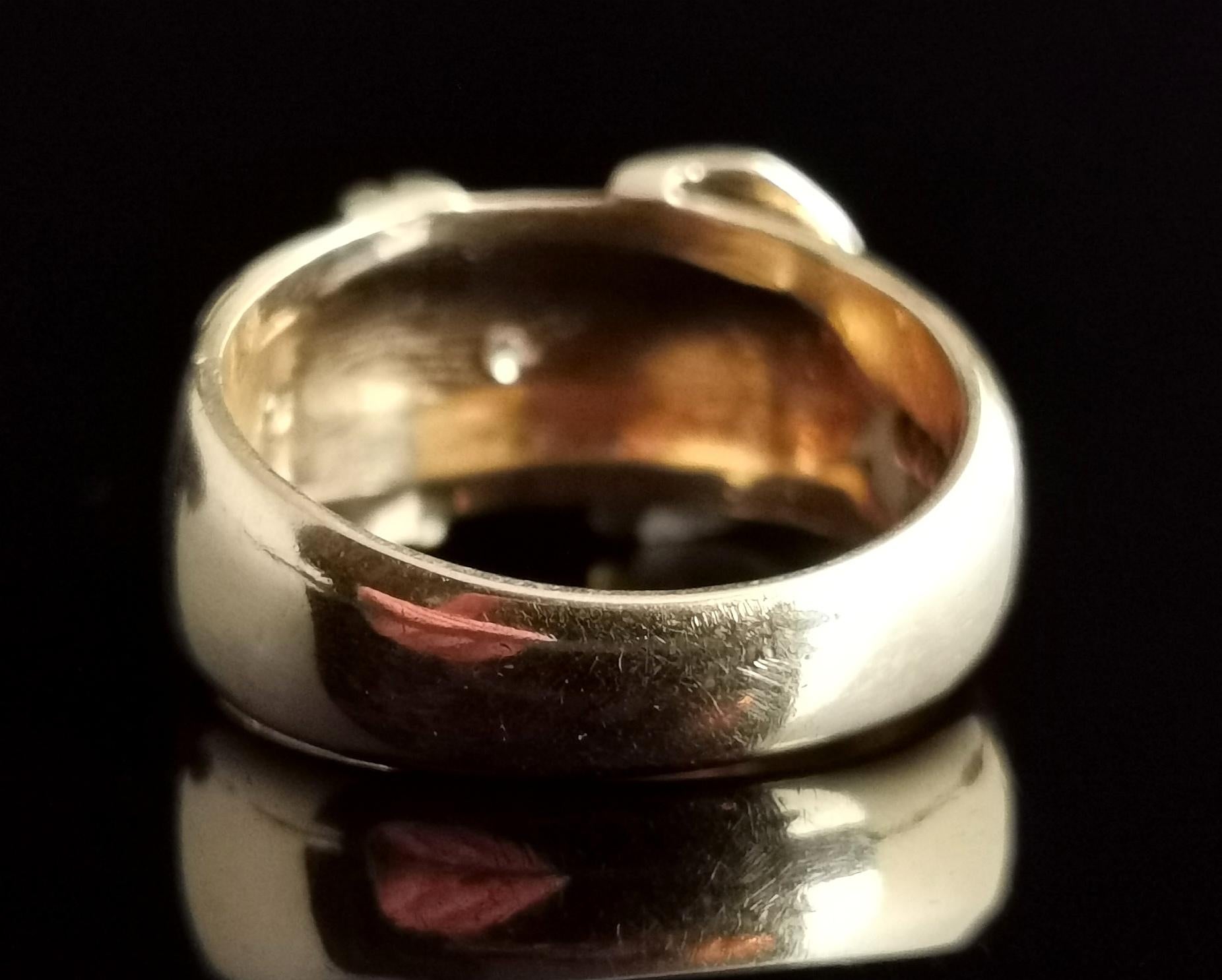 Retro Vintage Diamond Buckle Ring, 9k Yellow Gold, Chunky 