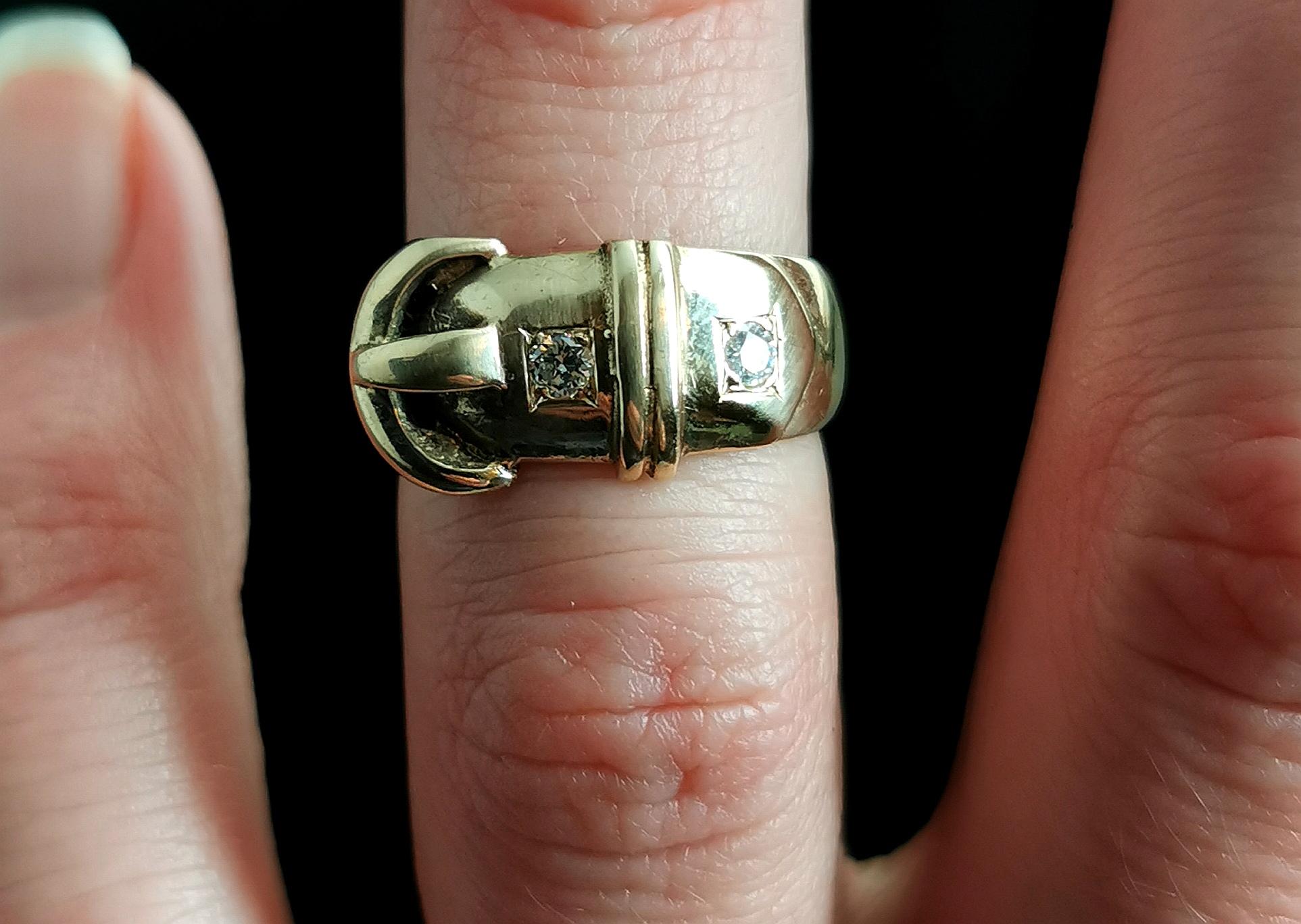 Vintage Diamond Buckle Ring, 9k Yellow Gold, Chunky  In Good Condition In NEWARK, GB