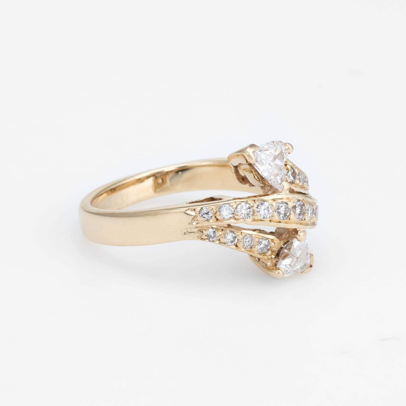 Modern Vintage Diamond Bypass Ring Hearts 14 Karat Yellow Gold Estate Fine Jewelry For Sale