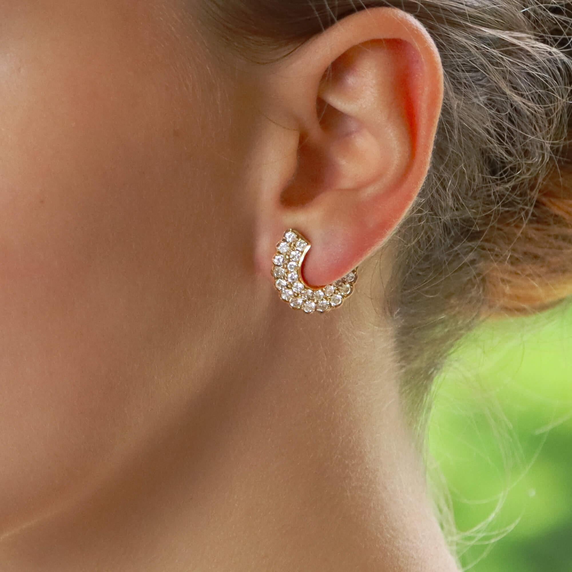 Retro Vintage Diamond 'C' Half Hoop Earrings Set in 18k Yellow Gold