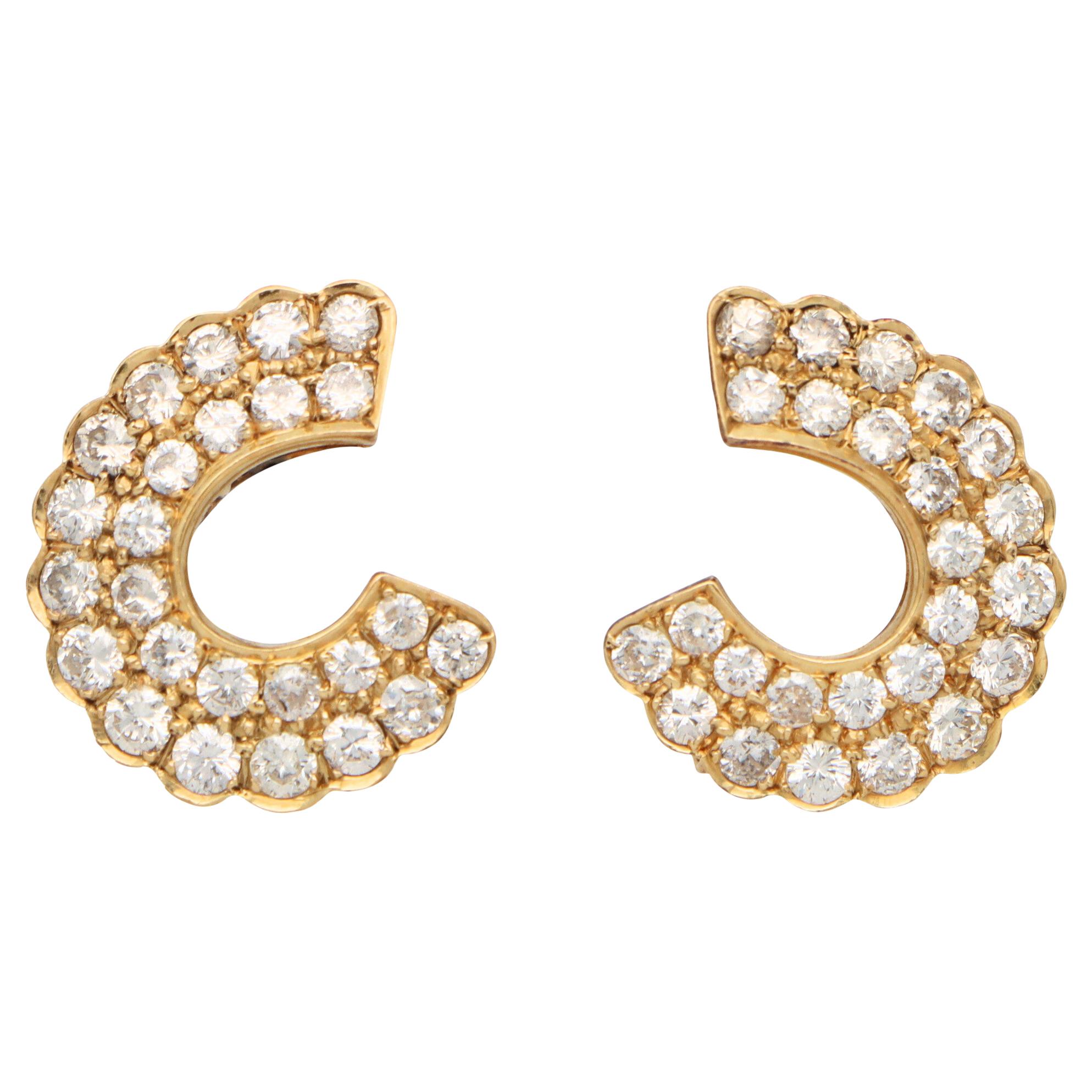 Vintage Diamond 'C' Half Hoop Earrings Set in 18k Yellow Gold