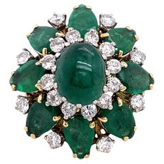 Bague vintage en or jaune 18ct avec diamant et émeraude cabochon