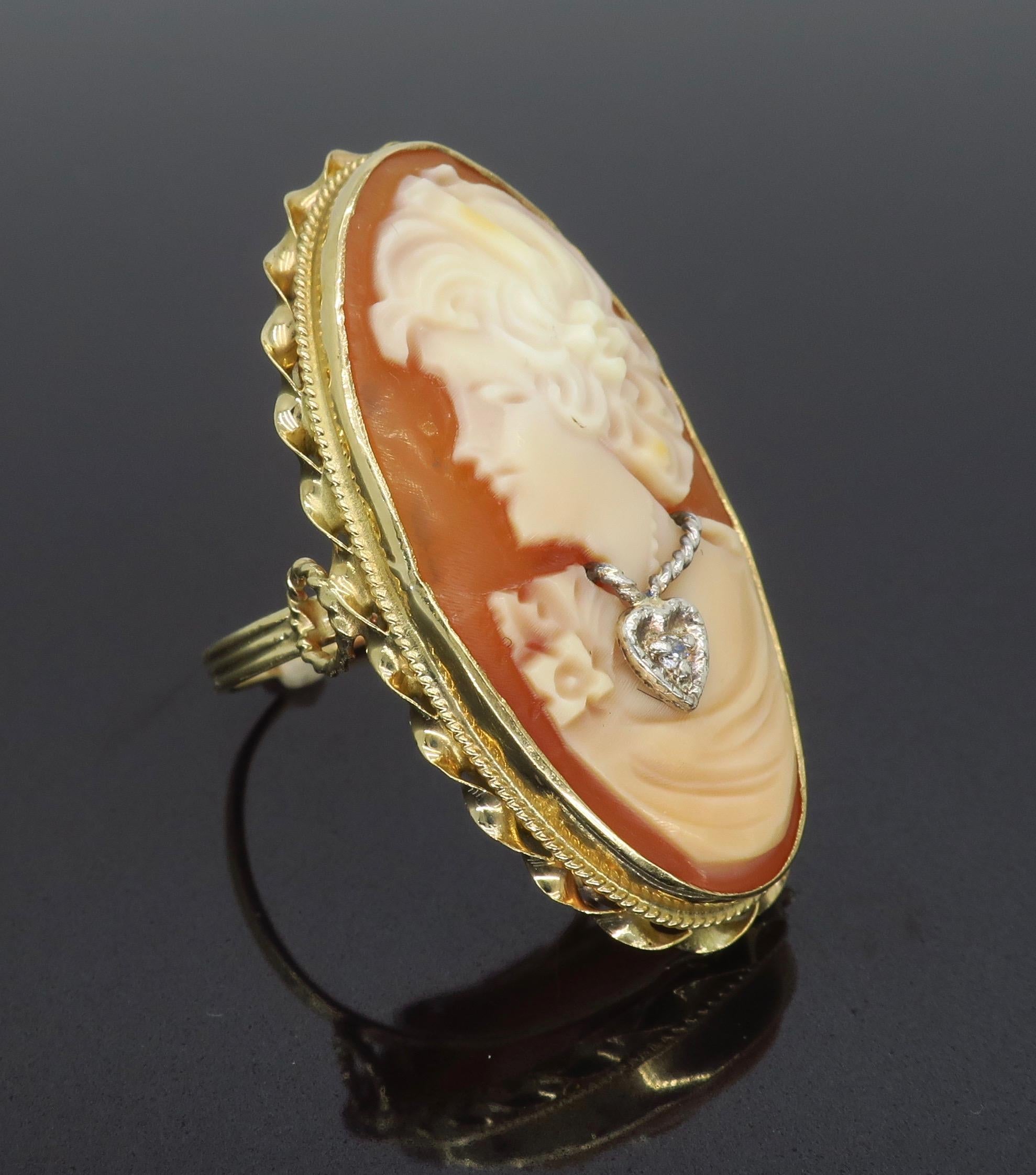Women's or Men's Vintage Diamond Cameo Ring For Sale