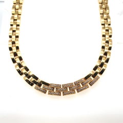 Vintage Diamond Cartier Panthère Brick Link 18 Karat Yellow Gold Collar Necklace