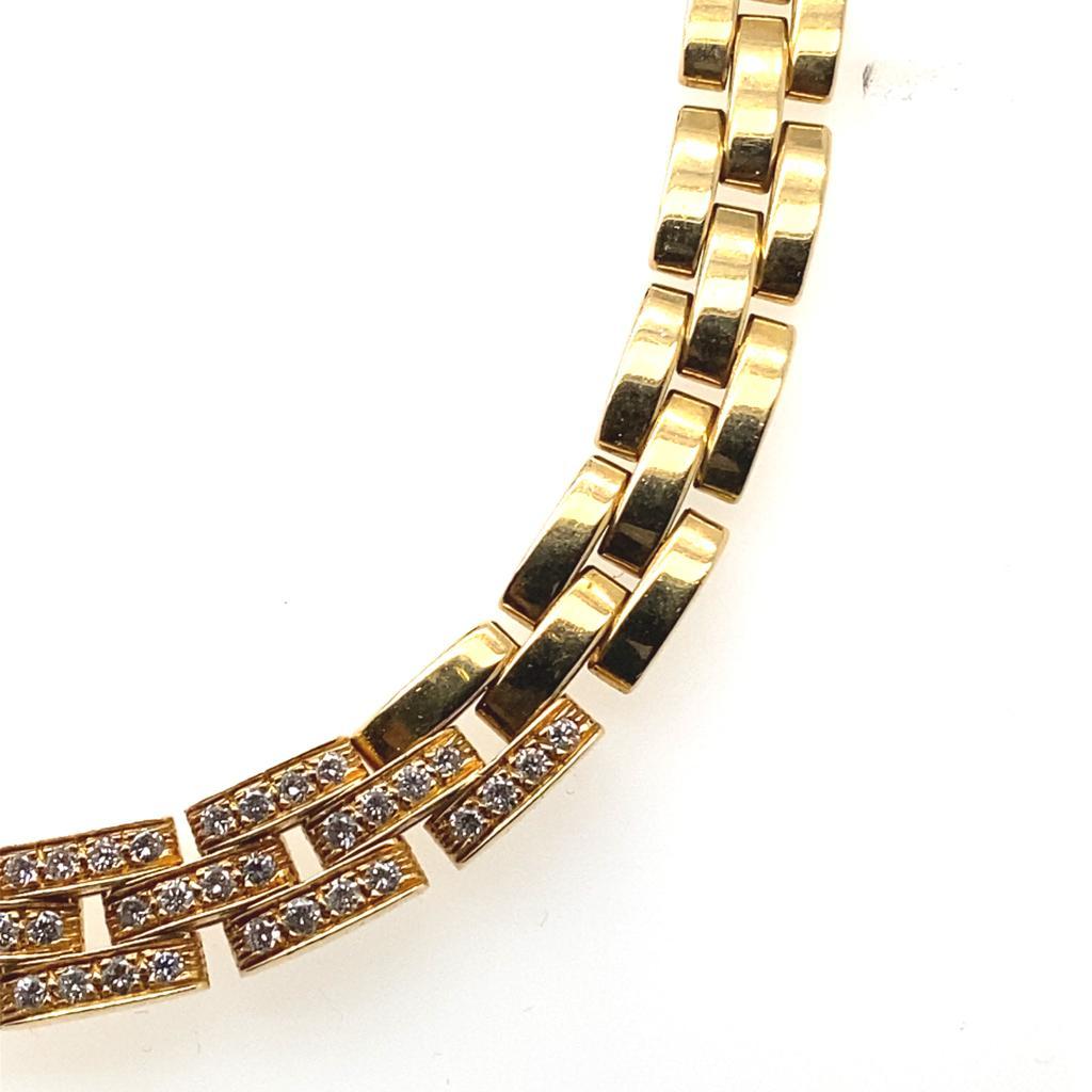 Retro Vintage Diamond Cartier Panthère Brick Link 18 Karat Yellow Gold Collar Necklace For Sale
