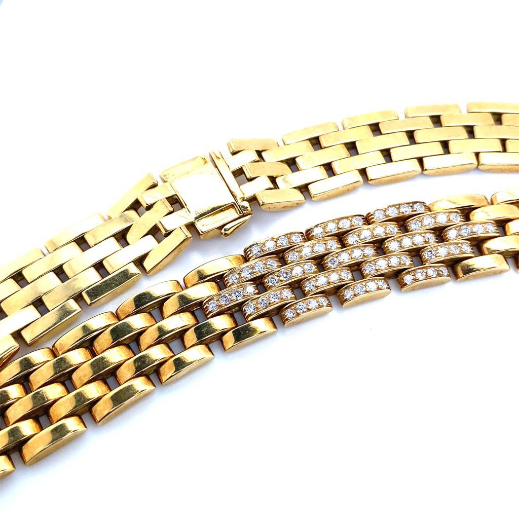 Vintage Diamond Cartier Panthère Brick Link 18 Karat Gelbgold Kragen Halskette Damen im Angebot