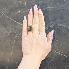Vintage Diamond Carved Black Labradorite 18 Karat Two-Tone Gold Face Ring