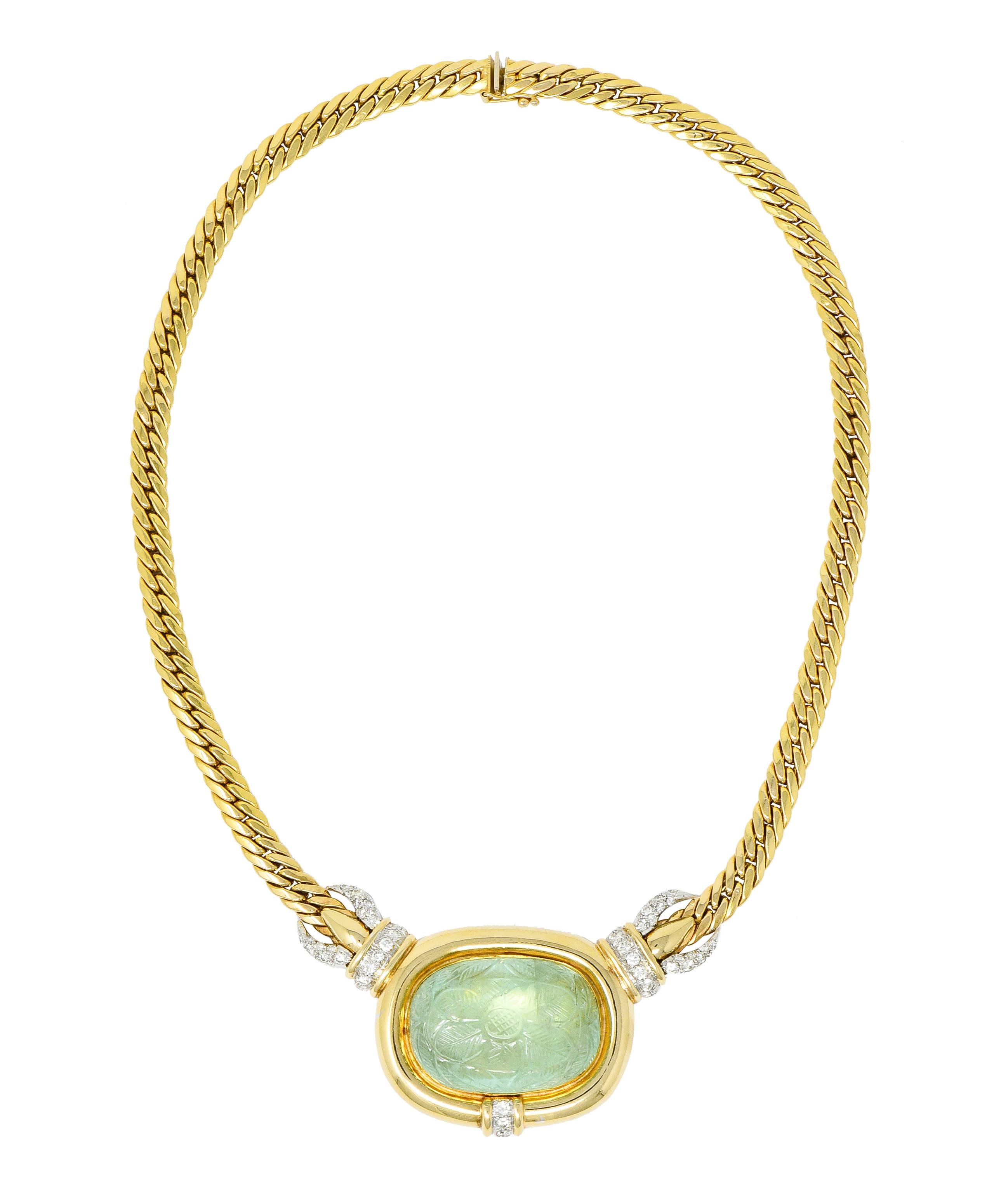 Vintage Diamond Carved Emerald 14 Karat Gold Floral Station Collar Necklace 5