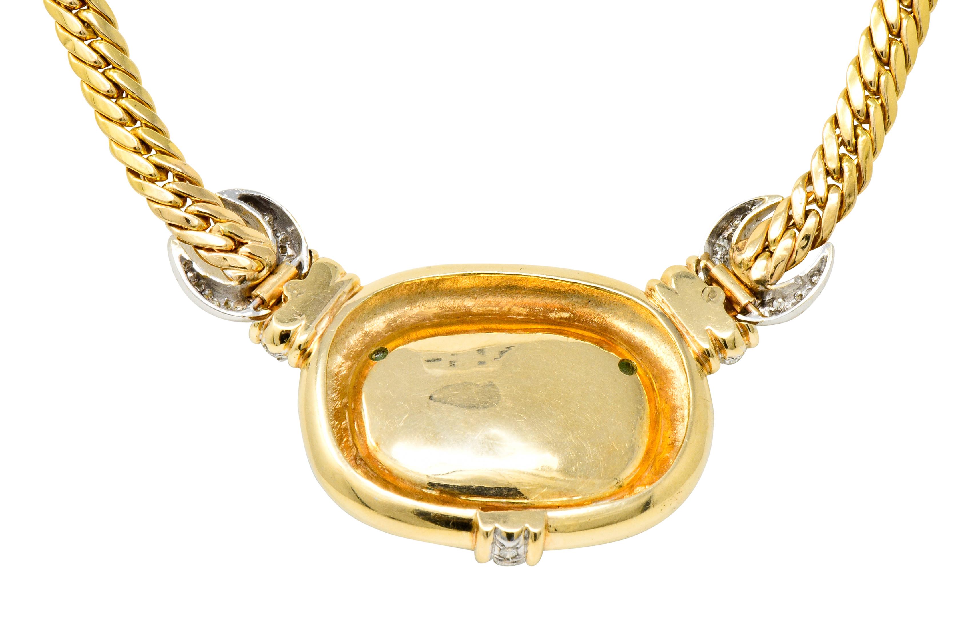 Women's or Men's Vintage Diamond Carved Emerald 14 Karat Gold Floral Station Collar Necklace