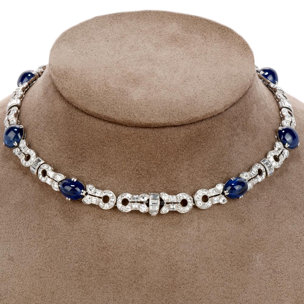 Vintage GIA No-Heat BURMA Sapphire Diamant  Platin-Armband & Halskette  (Art déco) im Angebot
