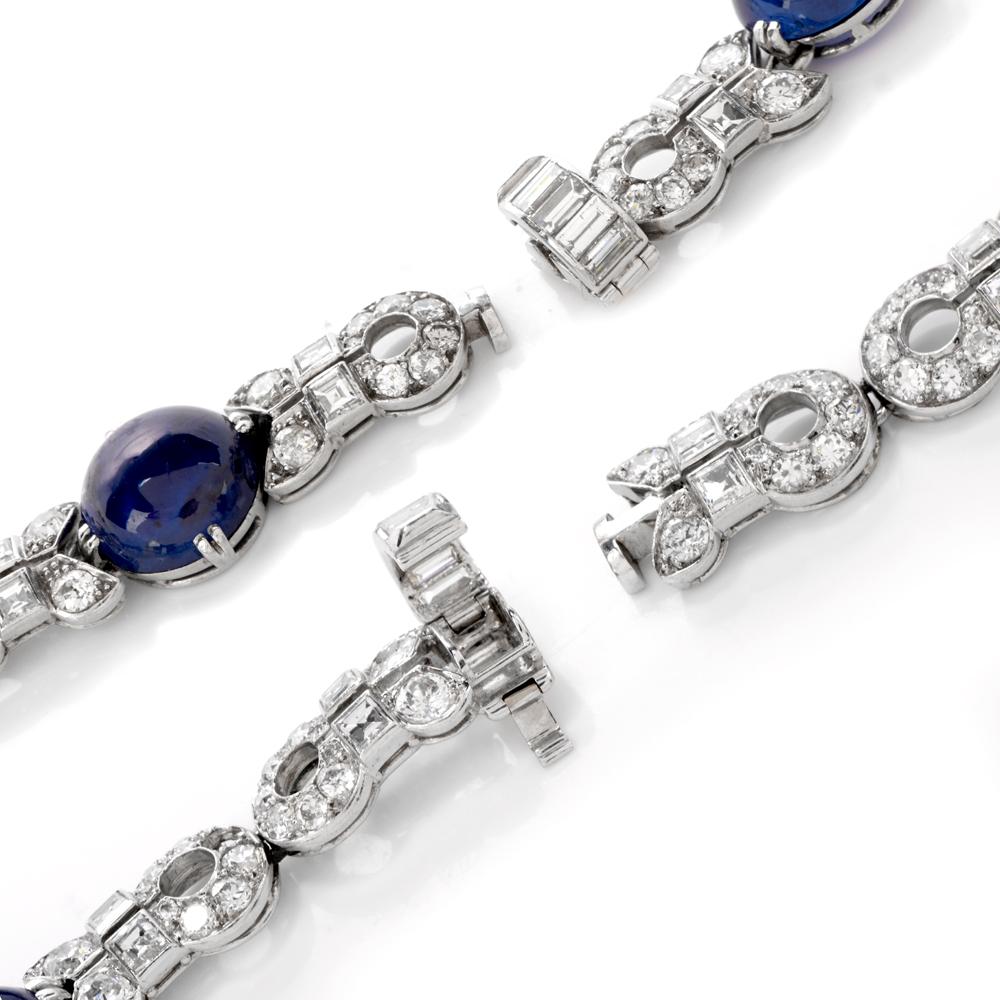 Cabochon Vintage GIA No-Heat BURMA Sapphire Diamond  Platinum Bracelet & Neckalce For Sale