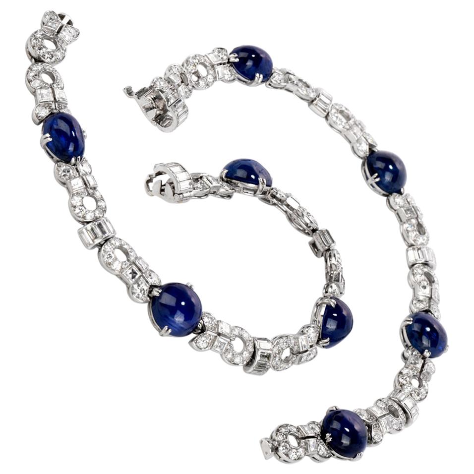This wonderful antique 1930's diamond sapphire necklace and bracelets was assembled

with both passion and joy, and they we treasured for many years.

This vintage sapphire diamond necklace can be worn as two bracelets. 

Prong Set with 8 genuine