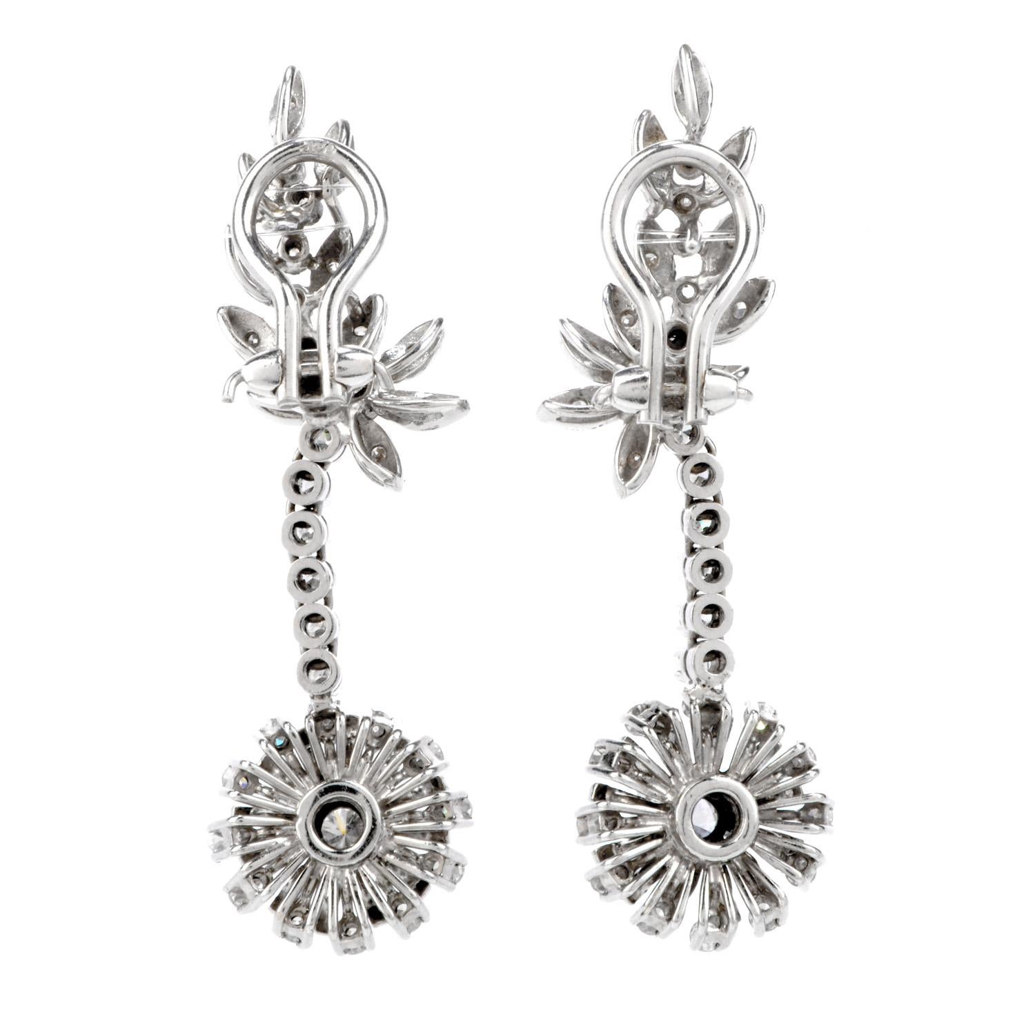 Art Deco Vintage Diamond Chandelier Platinum Dangling Clip Earrings For Sale