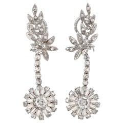 Vintage Diamond Chandelier Platinum Dangling Clip Earrings