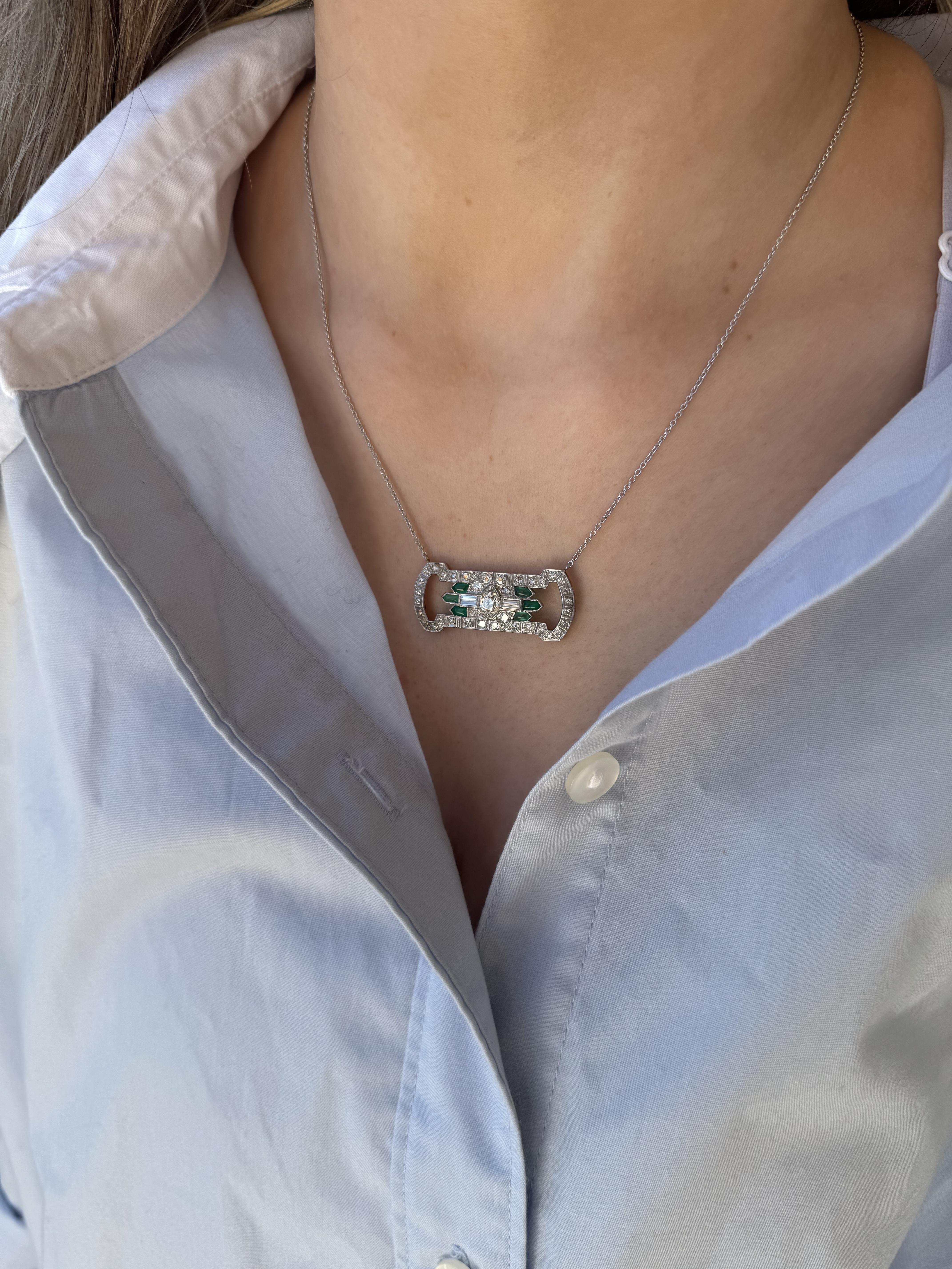 Art Deco Vintage Diamond & Chrysoprase Conversion Necklace