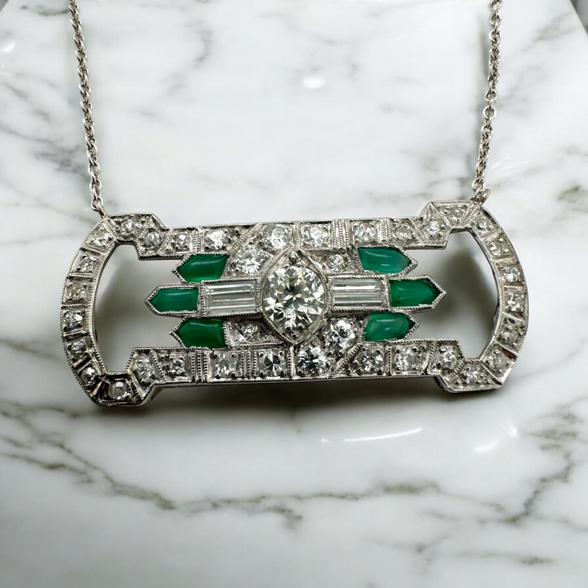 Old European Cut Vintage Diamond & Chrysoprase Conversion Necklace