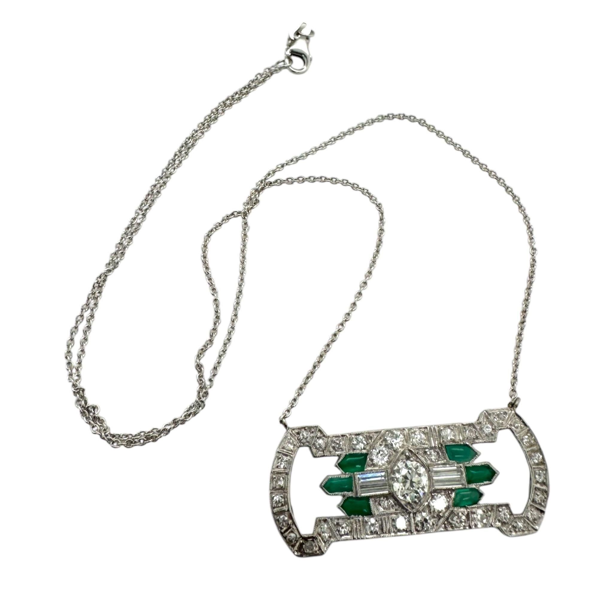 Vintage Diamond & Chrysoprase Conversion Necklace In Excellent Condition In Montgomery, AL