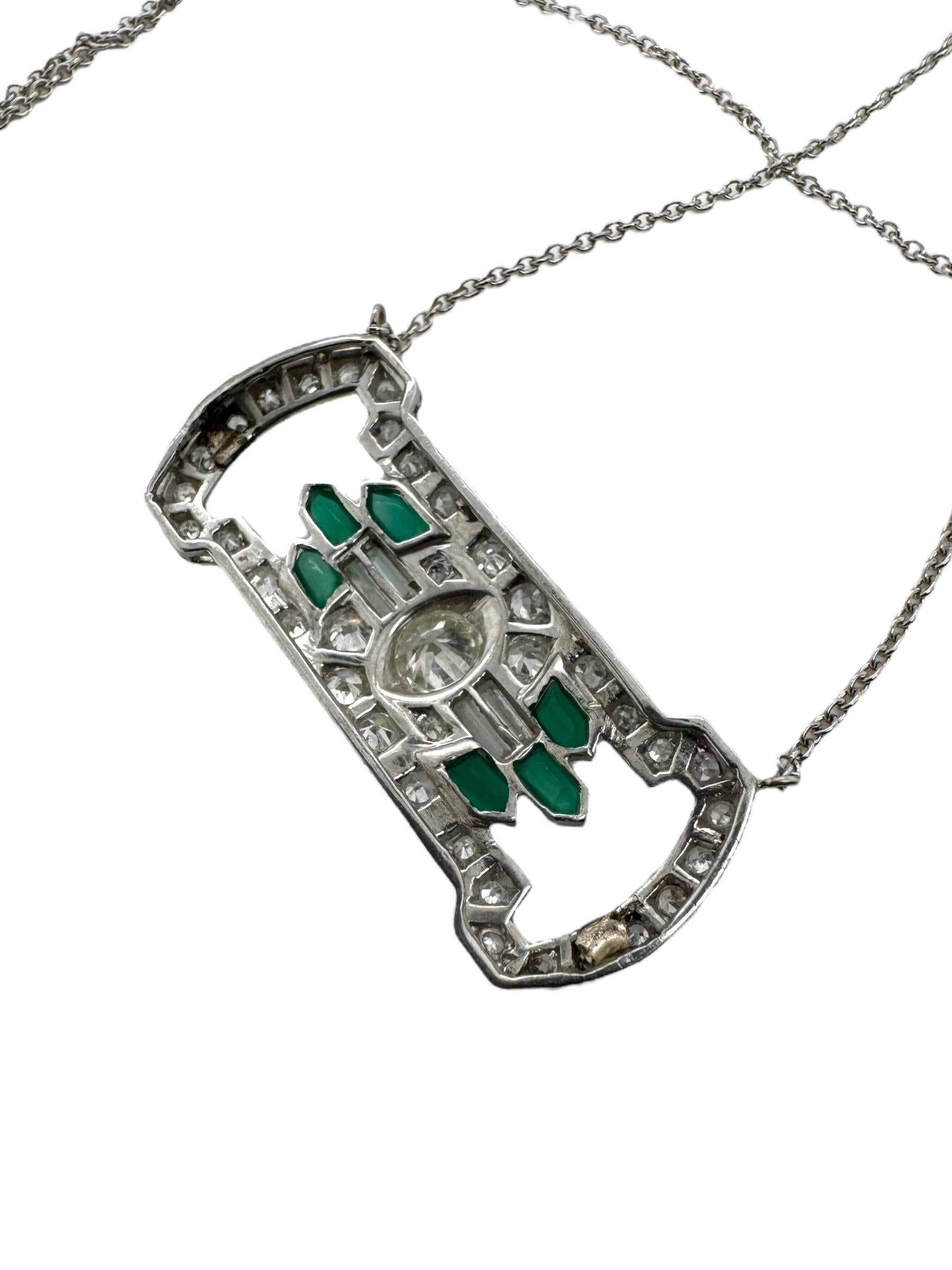 Vintage Diamond & Chrysoprase Conversion Necklace 1
