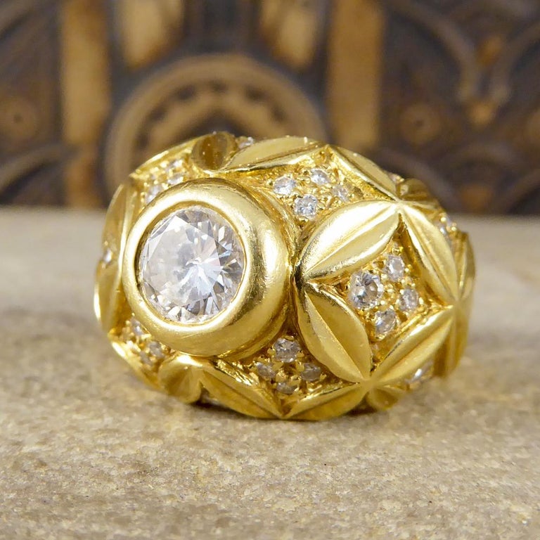 Vintage Diamond Chunky Cocktail Ring in 18 Carat Gold, French Hallmarks