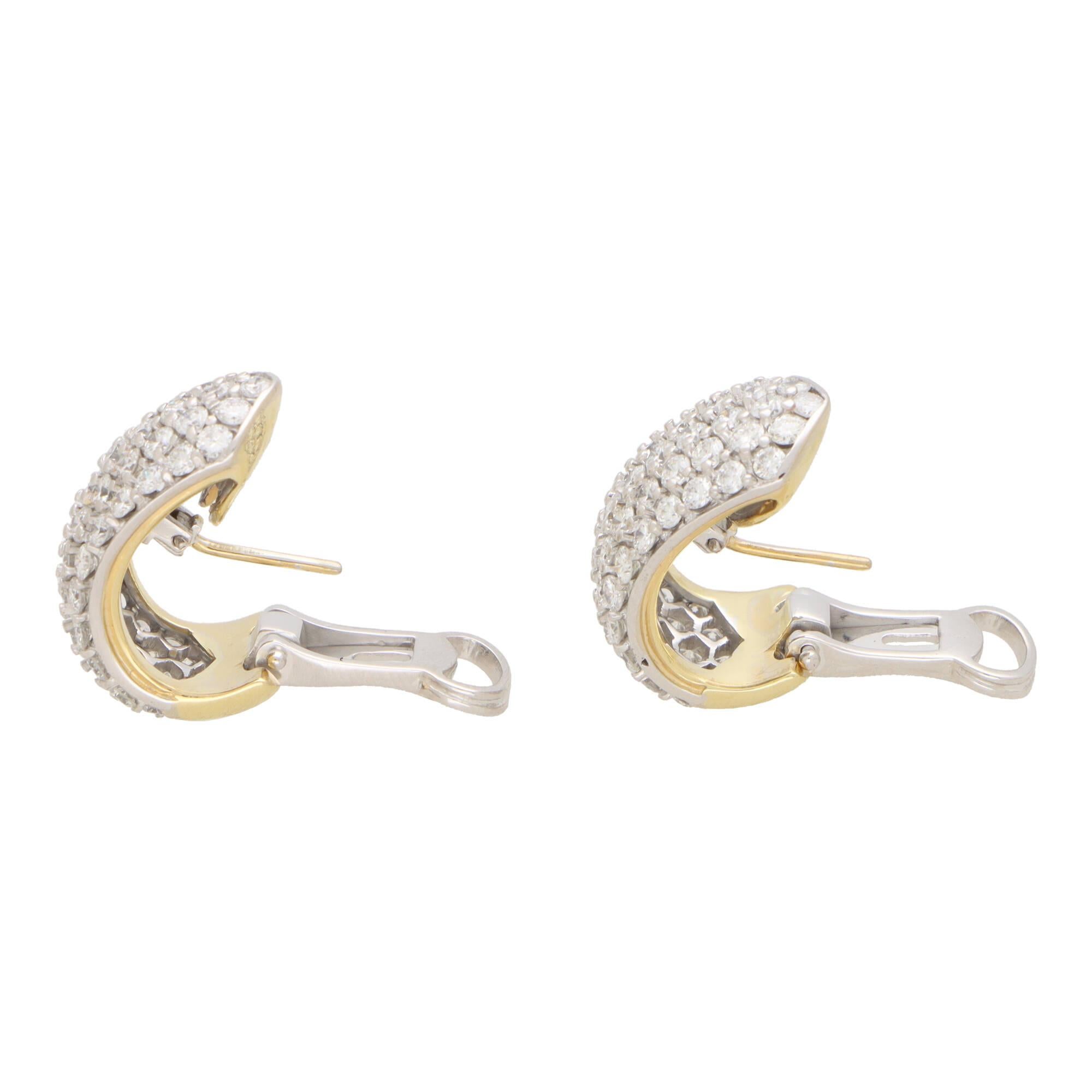 Vintage Chunky Hoop-Ohrringe aus Gelbgold mit Diamanten (Brillantschliff) im Angebot