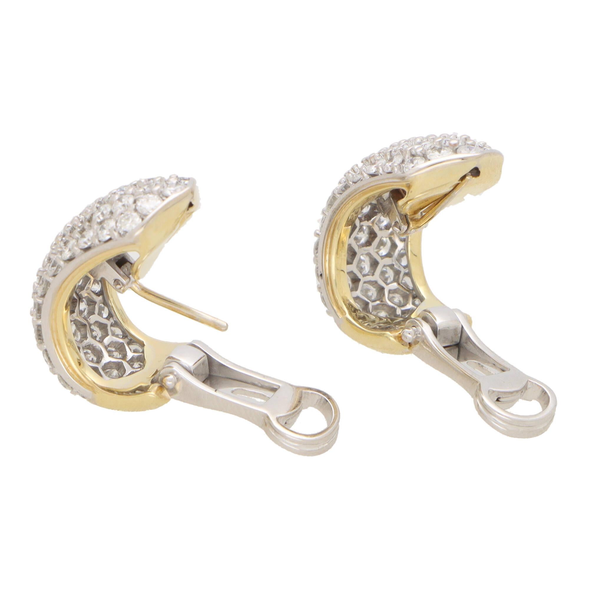 Vintage Chunky Hoop-Ohrringe aus Gelbgold mit Diamanten im Zustand „Hervorragend“ im Angebot in London, GB
