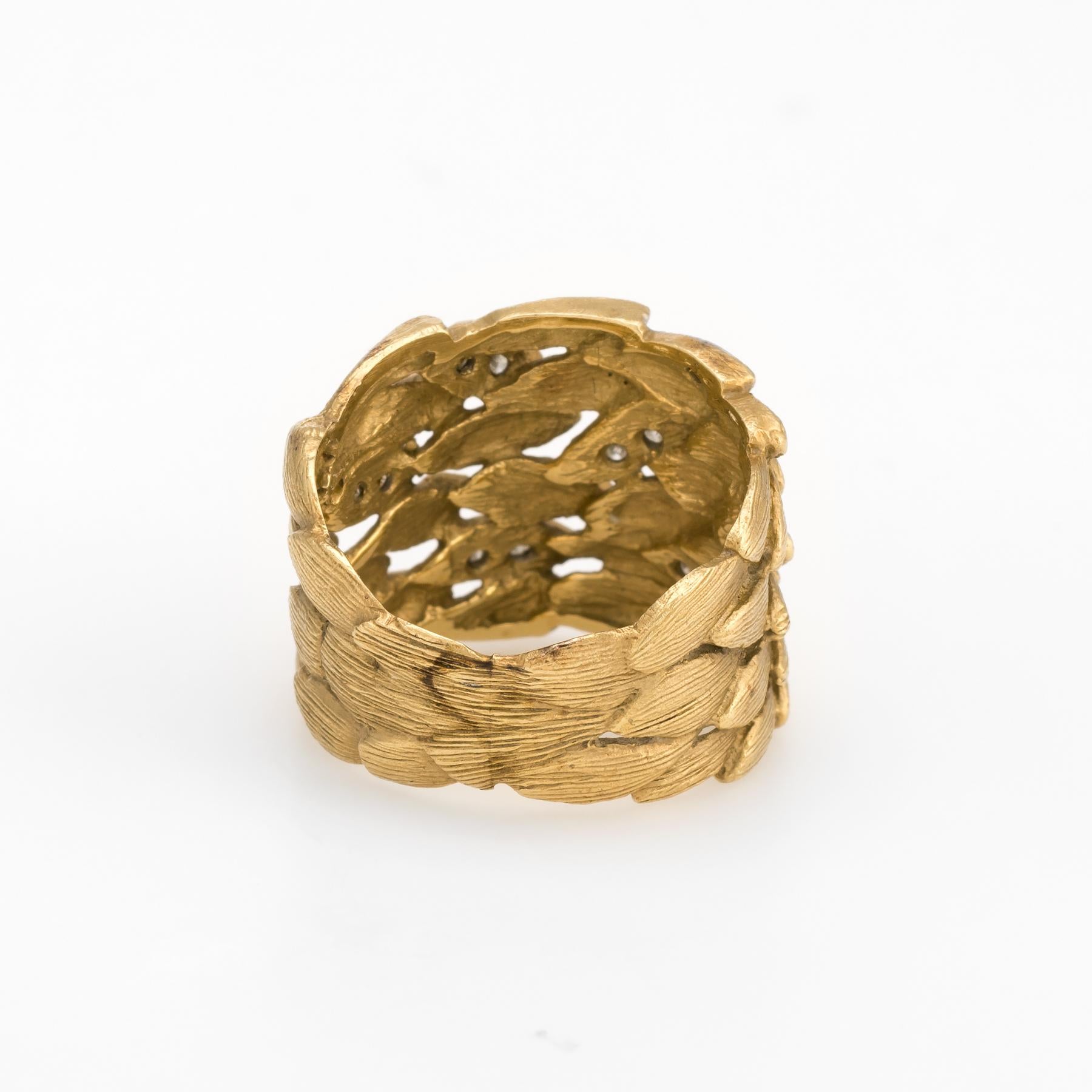 Women's Vintage Diamond Cigar Ring Leaf Design 14 Karat Gold Estate Jewelry Pinky 5