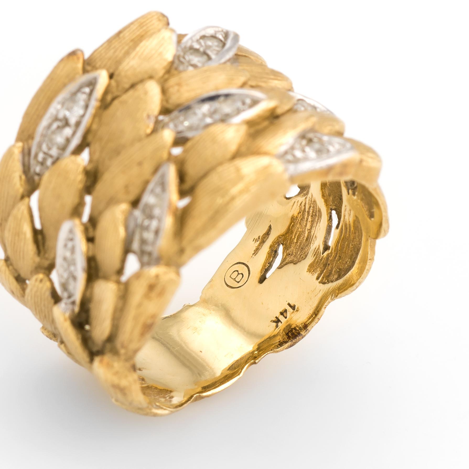 Vintage Diamond Cigar Ring Leaf Design 14 Karat Gold Estate Jewelry Pinky 5 2