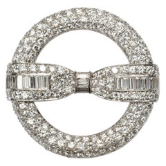 Vintage Diamond Circle and Bow Brooch, 6.50 Carats, Circa 1935