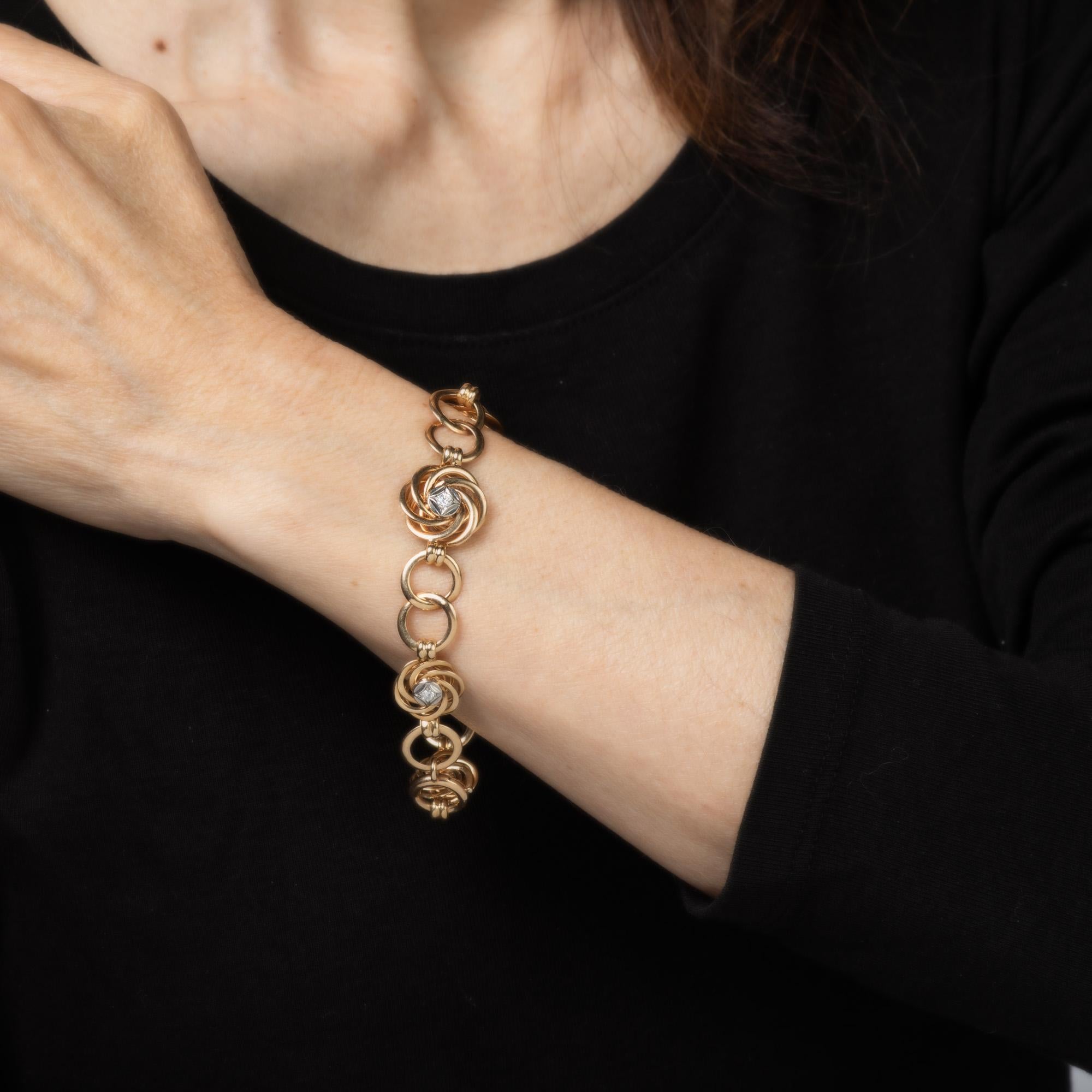Retro Vintage Diamond Circles Bracelet Mid Century 14k Yellow Gold 8
