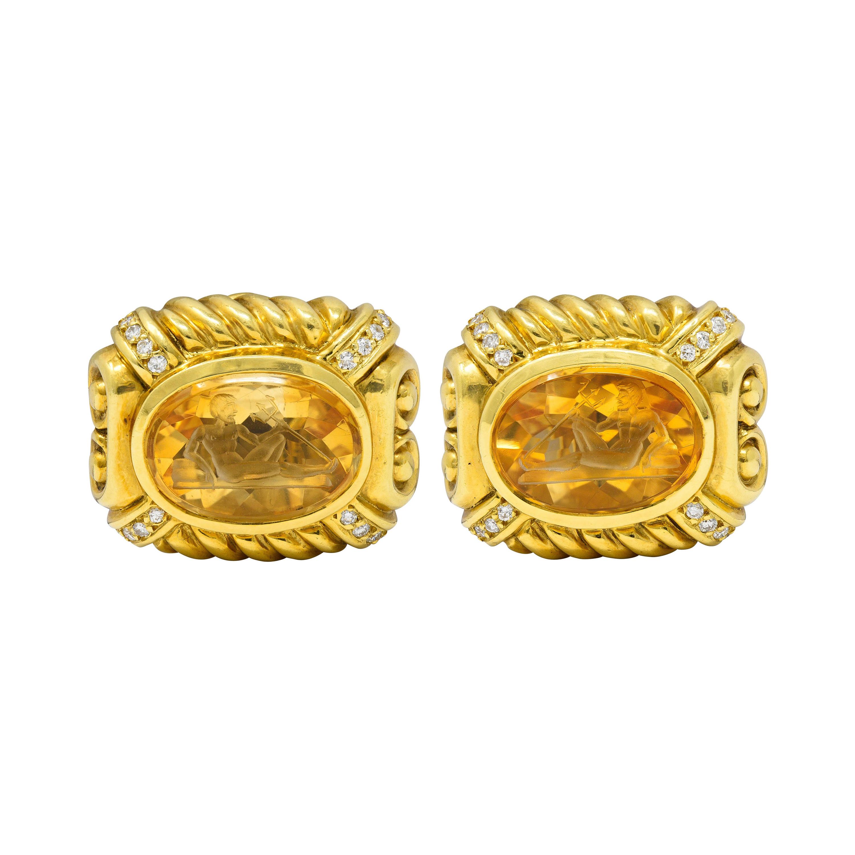 MidCentury Italian Coral Diamond Gold Serpent Ear Clips at 1stDibs