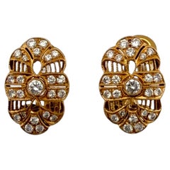 Vintage Diamond Clip Earrings 14K Yellow Gold 0.60CTW VS F-H Filigree Estate