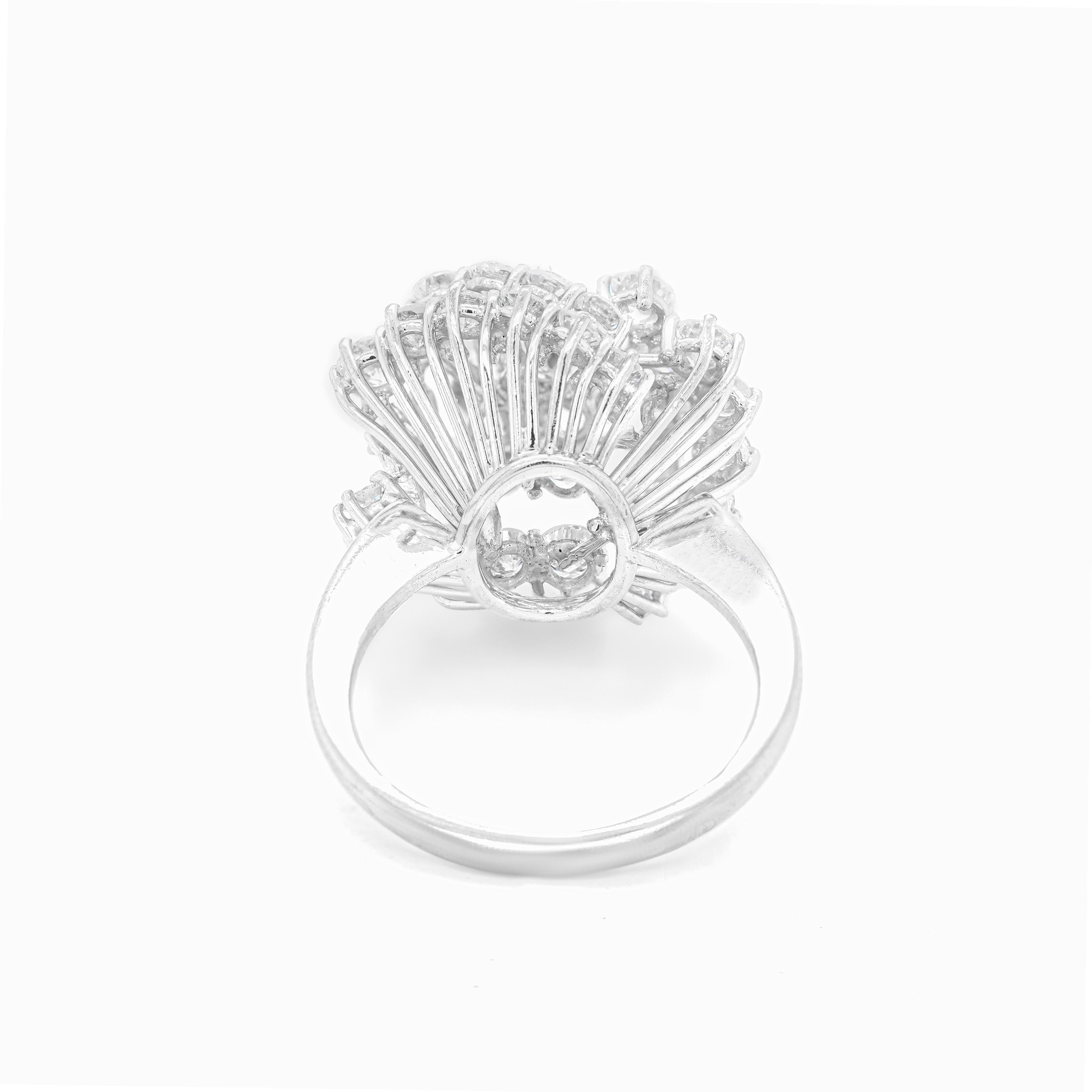 Brilliant Cut Vintage Diamond Cluster 18 Carat White Gold Flower Dress Ring For Sale