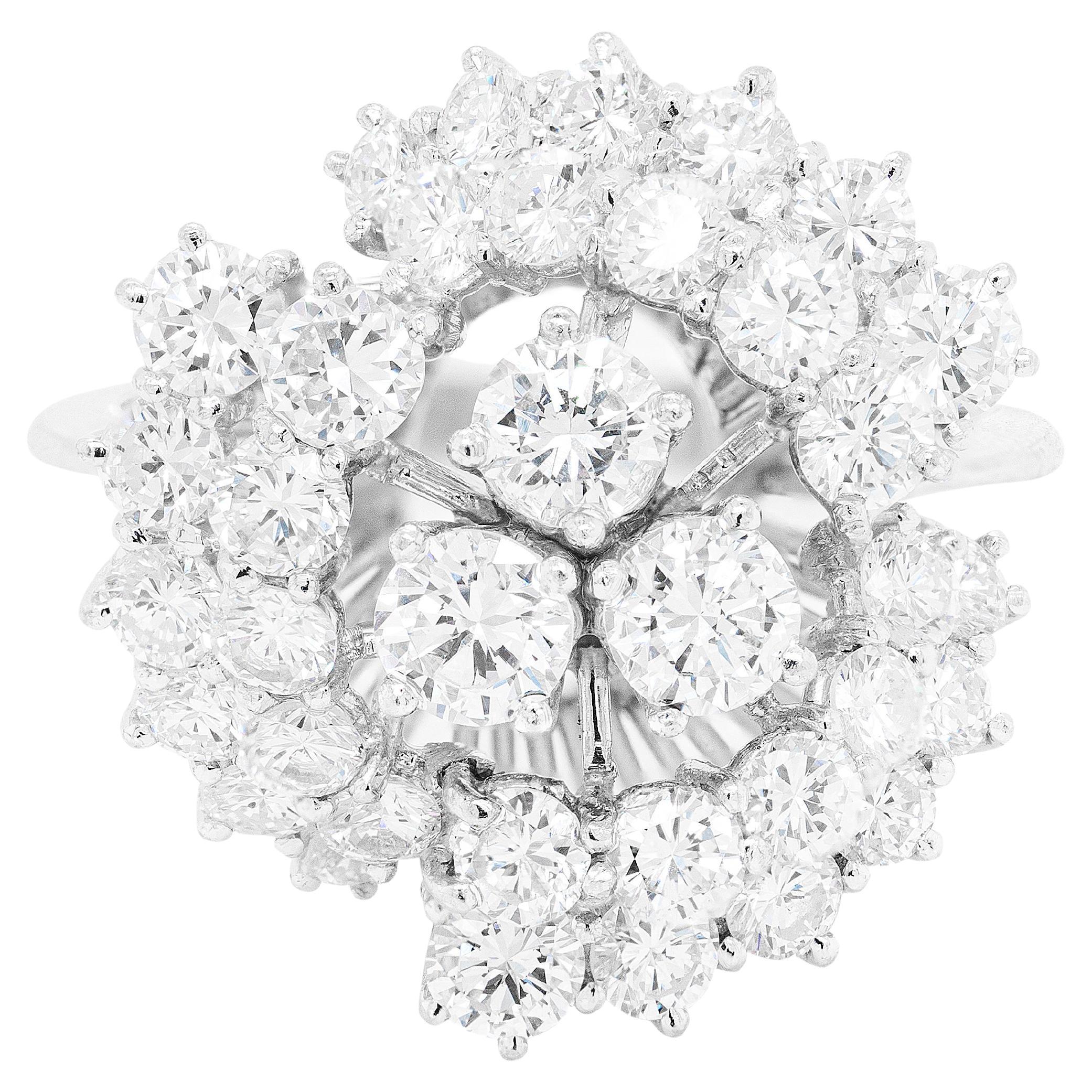 Vintage Diamond Cluster 18 Carat White Gold Flower Dress Ring
