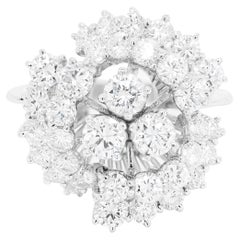 Retro Diamond Cluster 18 Carat White Gold Flower Dress Ring