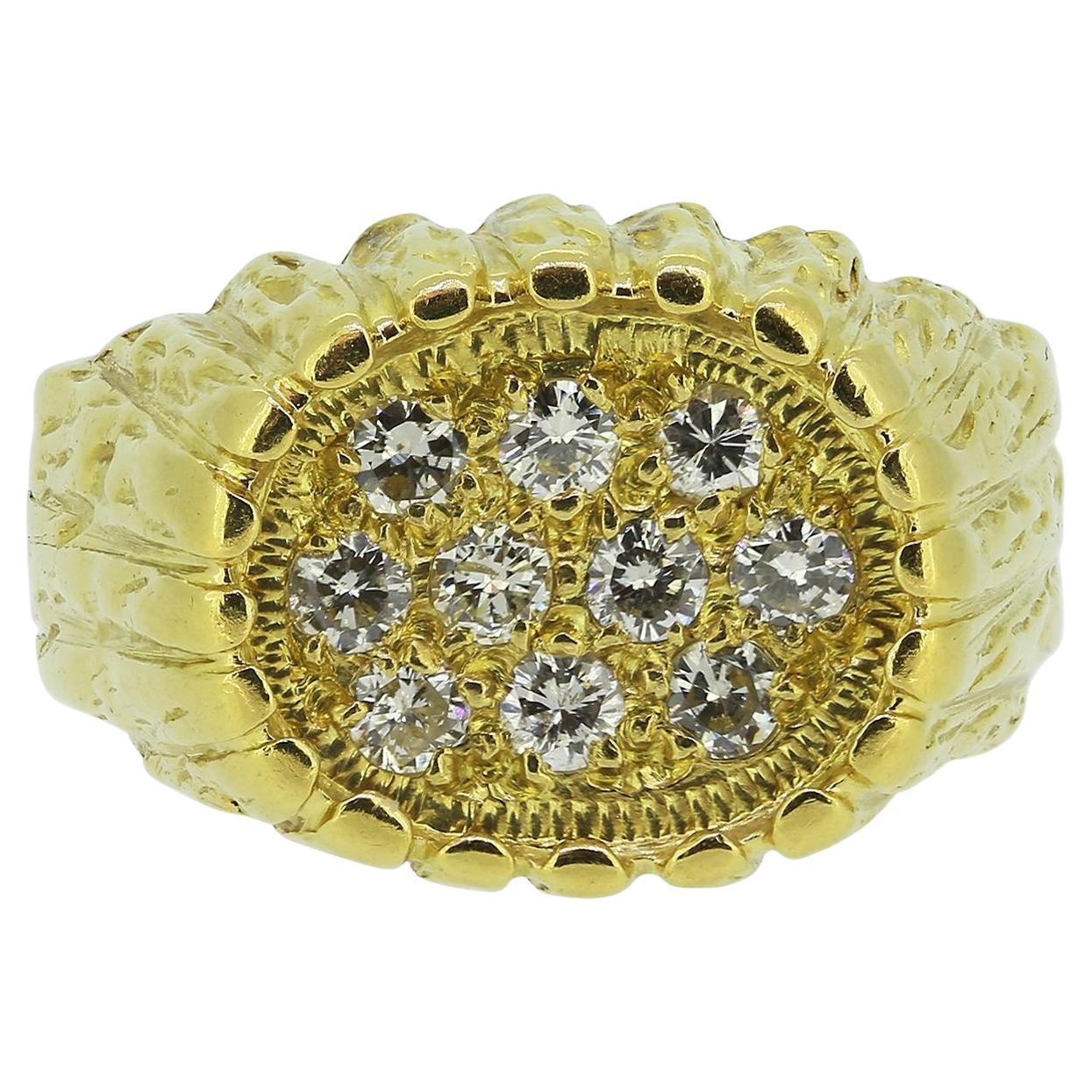 Vintage Diamond Cluster Carved Ring