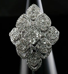 Vintage Diamond Cluster Cocktail Ring 14K Gold Shield Statement 2.70 ctw