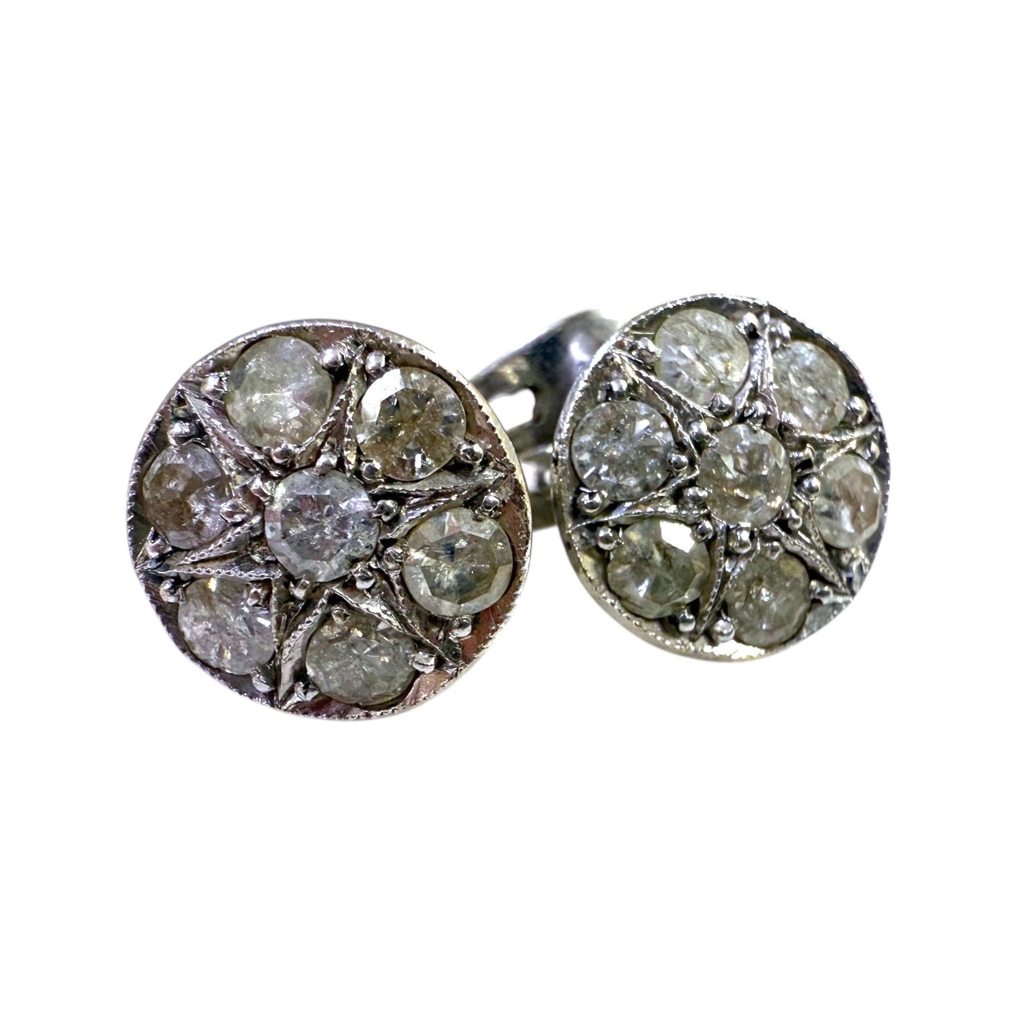 Vintage Diamant Cluster Ohrringe 14K Weißgold (Einfacher Schliff) im Angebot