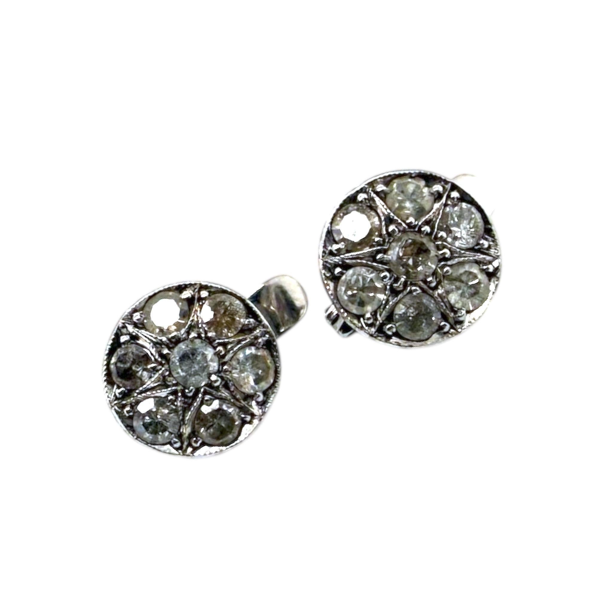 Vintage Diamant Cluster Ohrringe 14K Weißgold Damen im Angebot