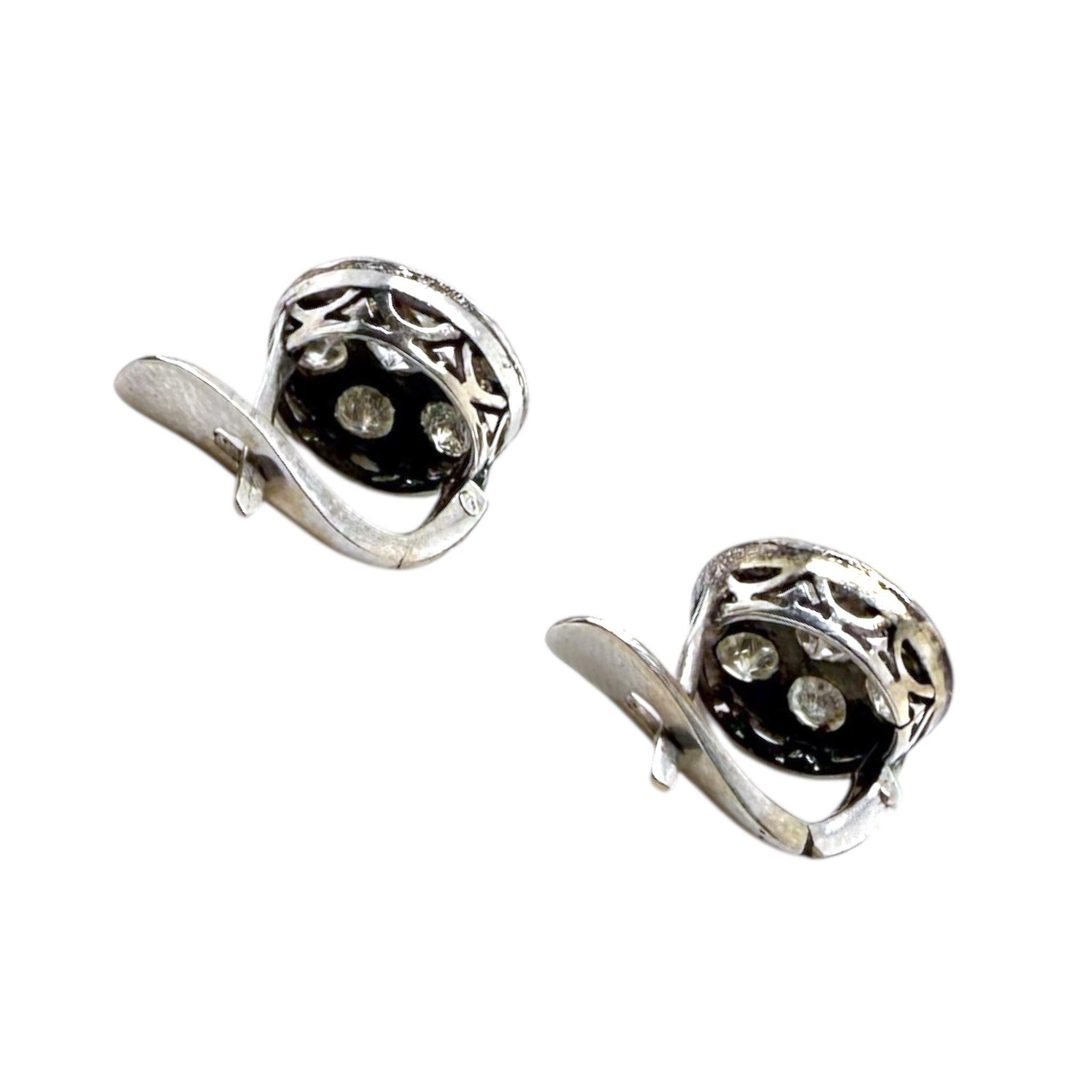 Vintage Diamant Cluster Ohrringe 14K Weißgold im Angebot 2