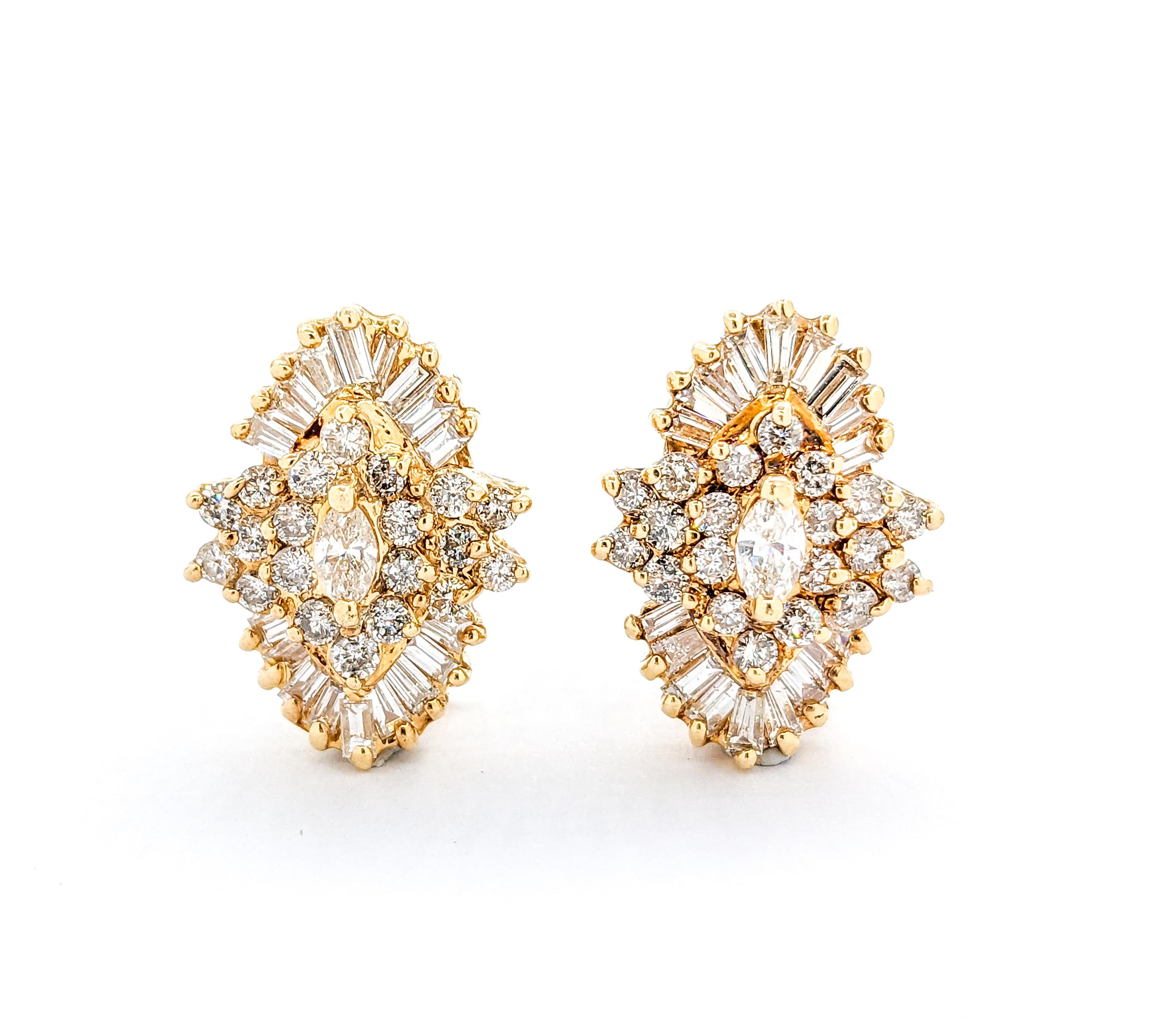 Vintage Diamond Cluster Earrings In Yellow Gold For Sale 5
