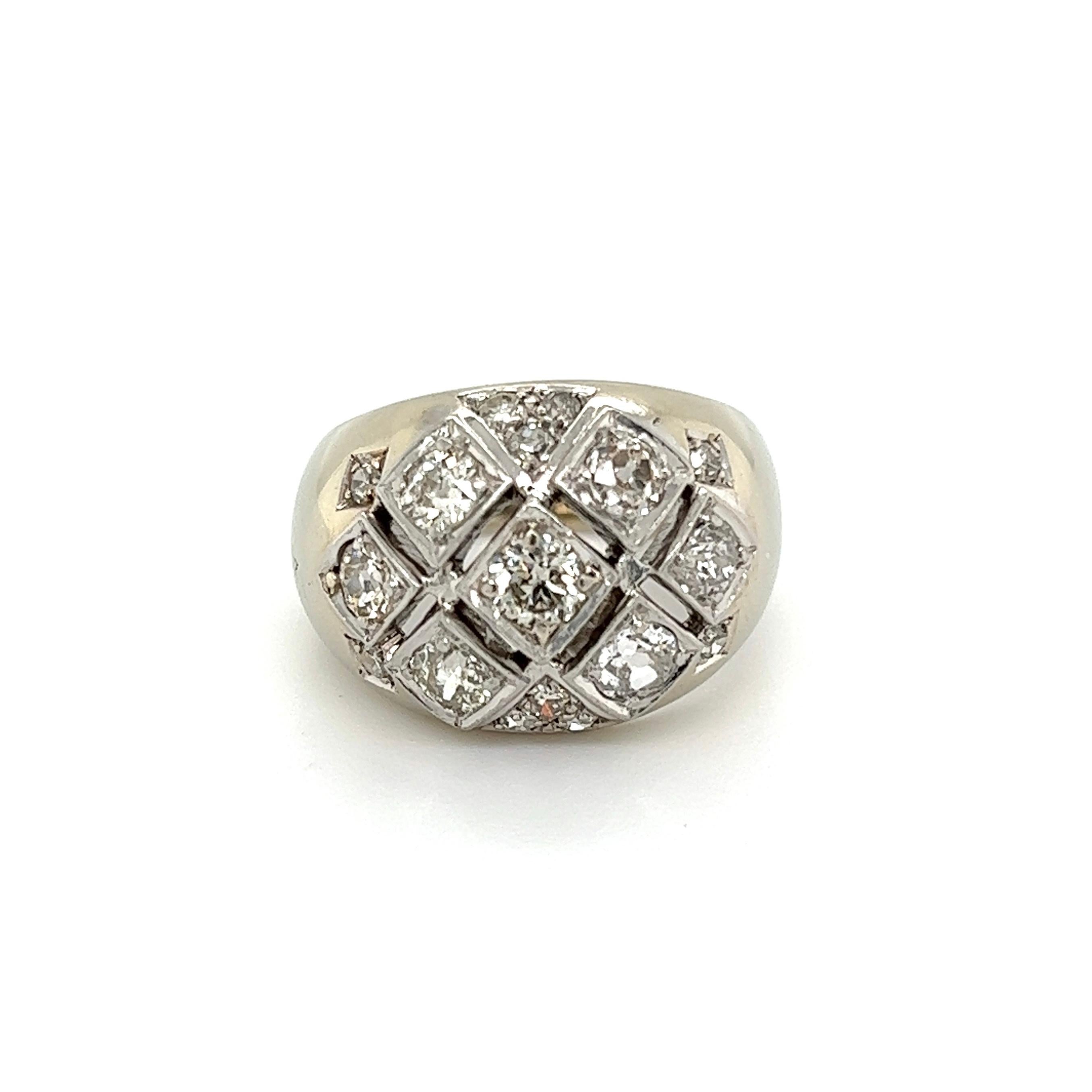 Old European Cut Vintage Diamond Cluster Gold Dome Ring  For Sale